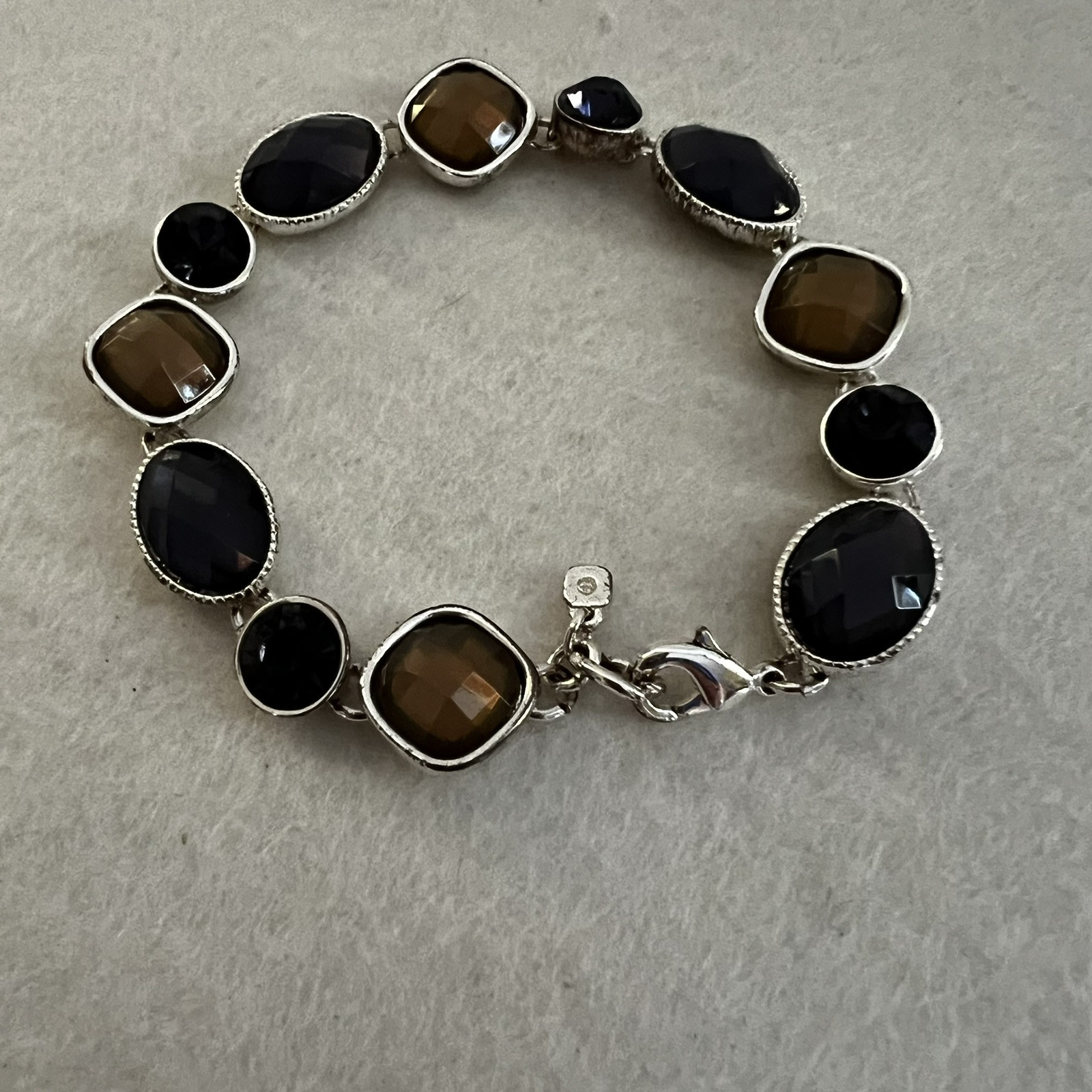 Vintage Scarab Bracelet Faceted Multi Colored Purple and Gold 7.5” Marked
