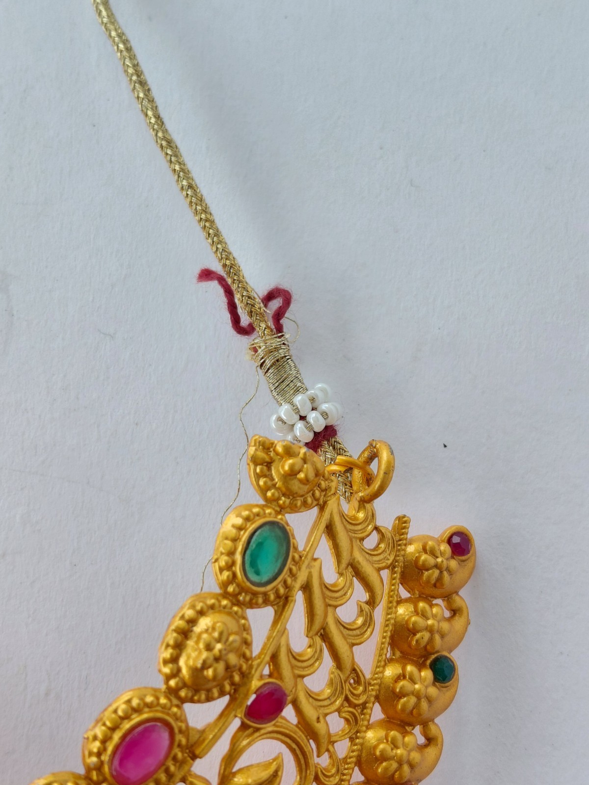 Vintage Necklace Indian Kundan Bridal Gold Tone Multicolor Stones Pearls Choker