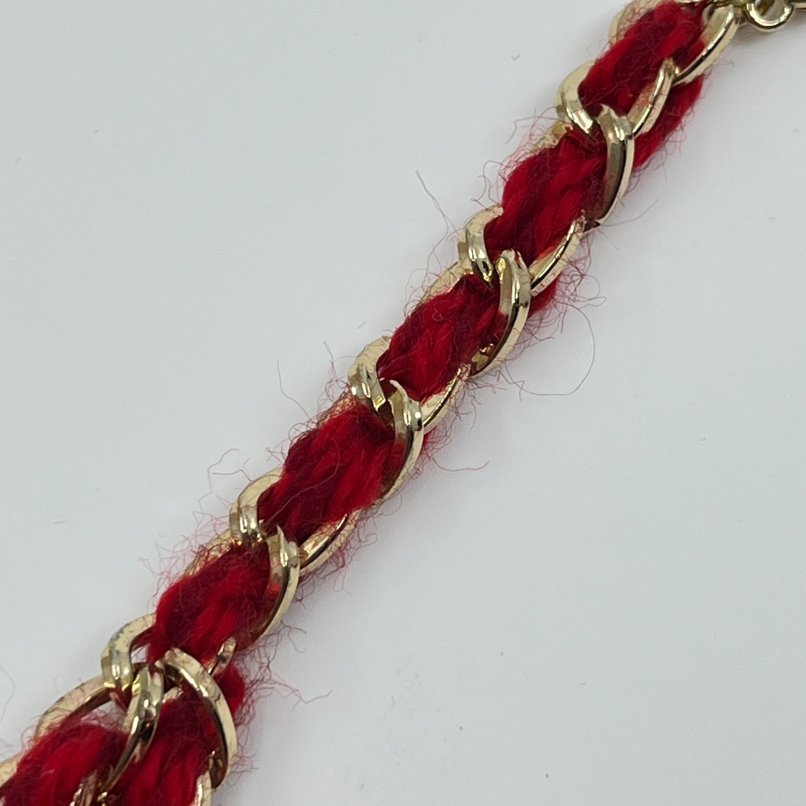 VTG Boho Red Woven Chain Collar Necklace Blue Rhinestone Floral Ribbon Statement