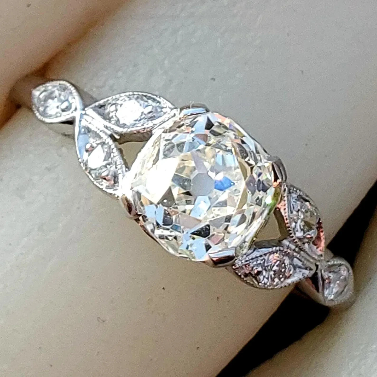 Original EARTH MINED DIAMOND Deco Engagement Ring Vintage PLATINUM Solitaire 1.3
