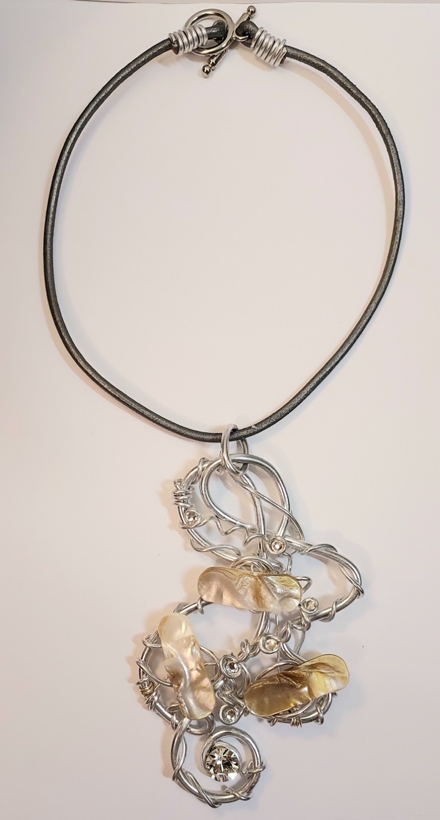 Jeff Lieb Statement Necklace Swarovski Crystal Shell Abstract Art Boho Signed
