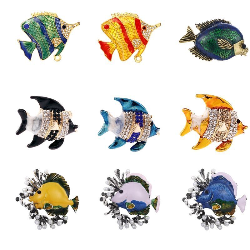 Fashion Cute Fish Crystal Enamel Brooch Pin Trendy Sea Animal Vintage Brooches