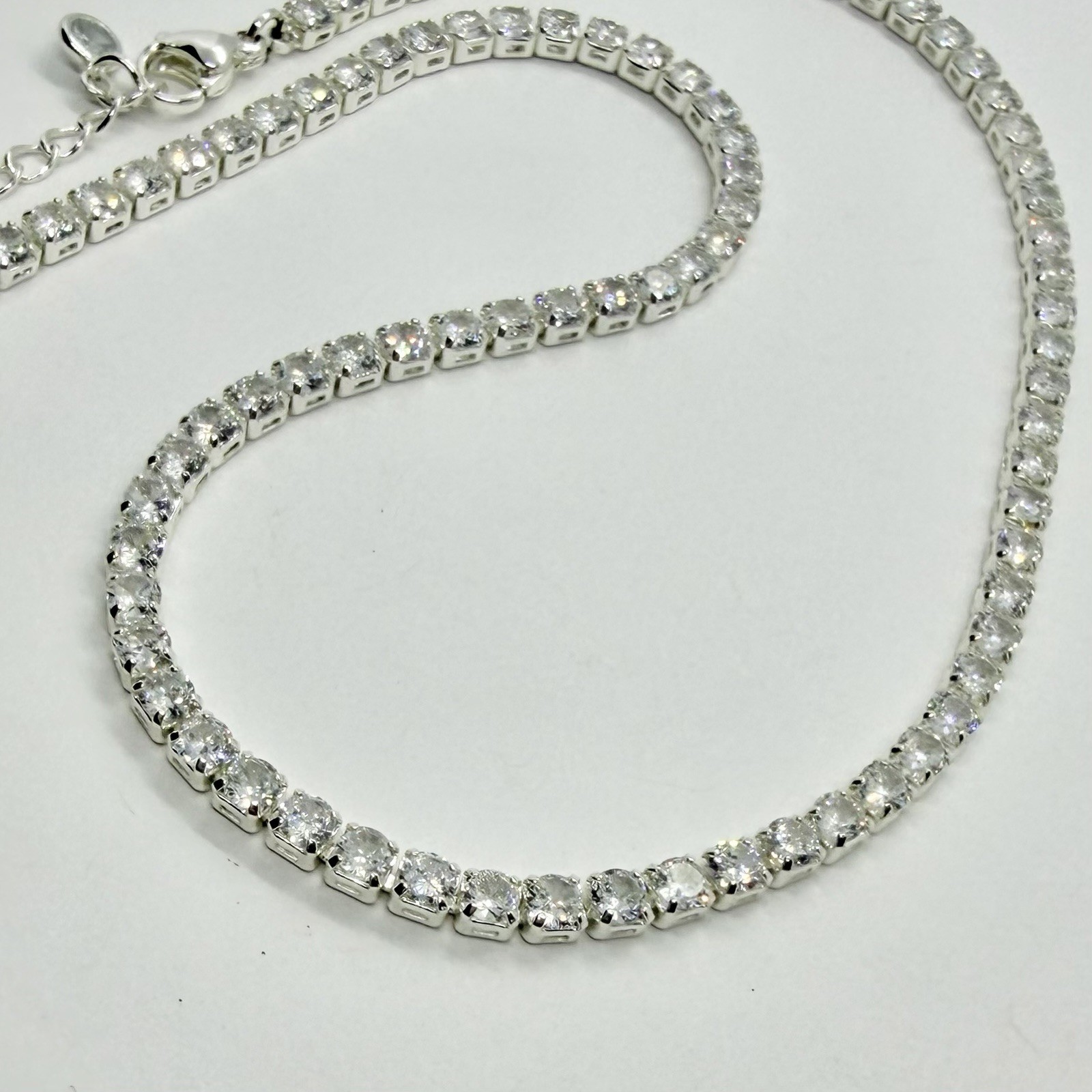 Classic Bling Clear Rhinestone 13 Inch Choker Necklace Silvertone Prong Set