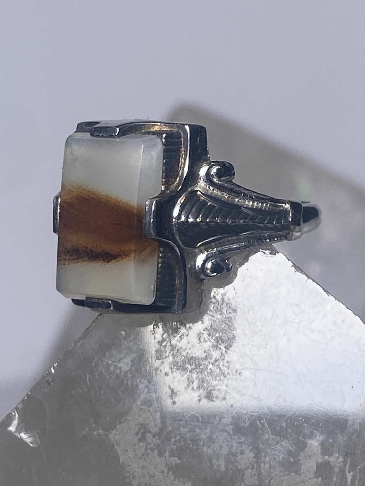 Agate ring Art Deco sterling silver women