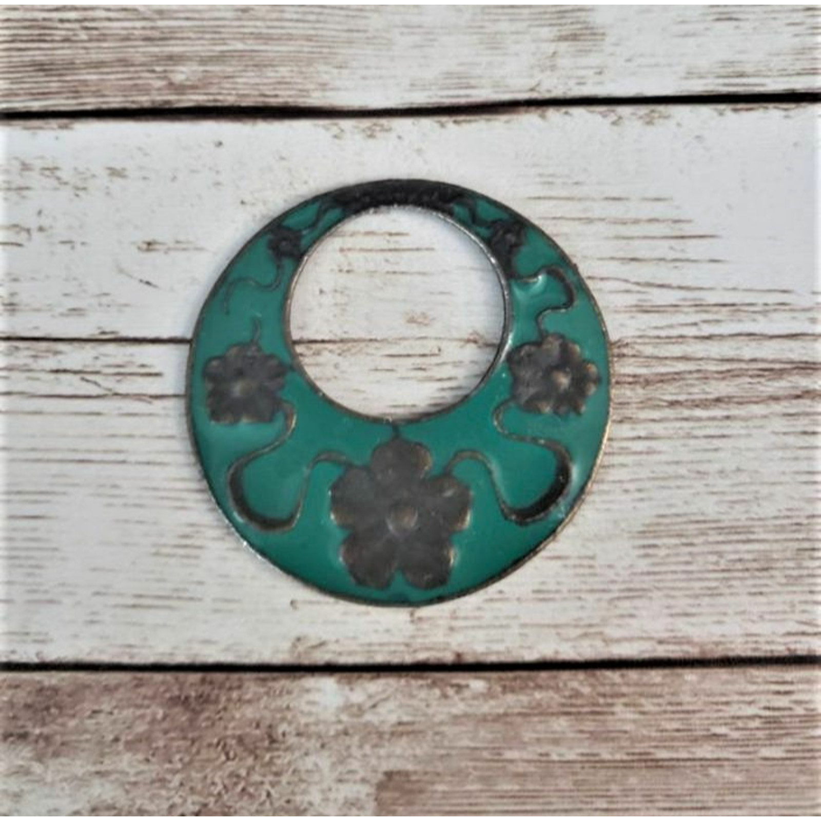 Vintage Pendant – Green & Dark Brown (No Bail or Chain Included)