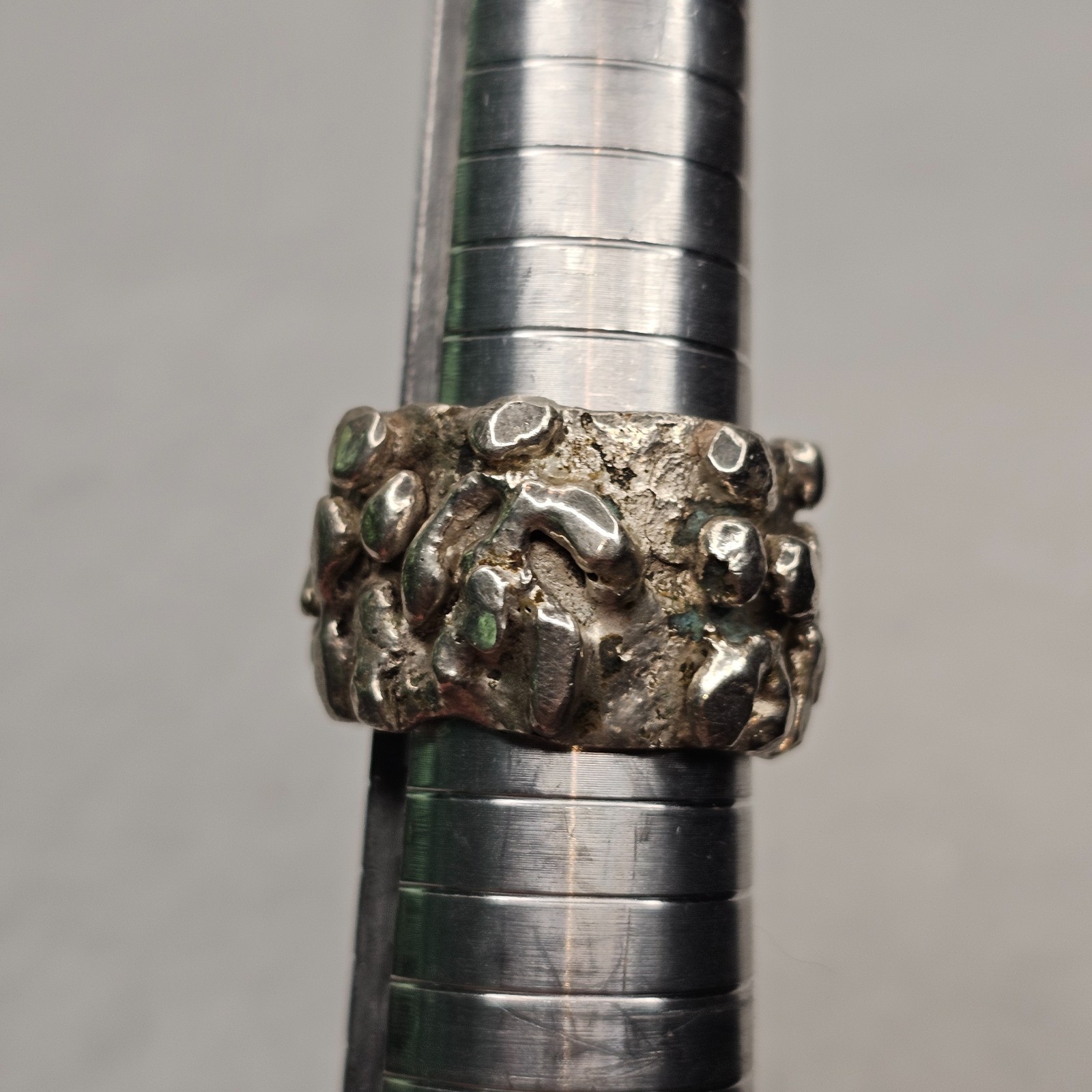 Vintage Brutalist Sterling Silver Abstract Figural Wide Band Ring Size 10 26.85g
