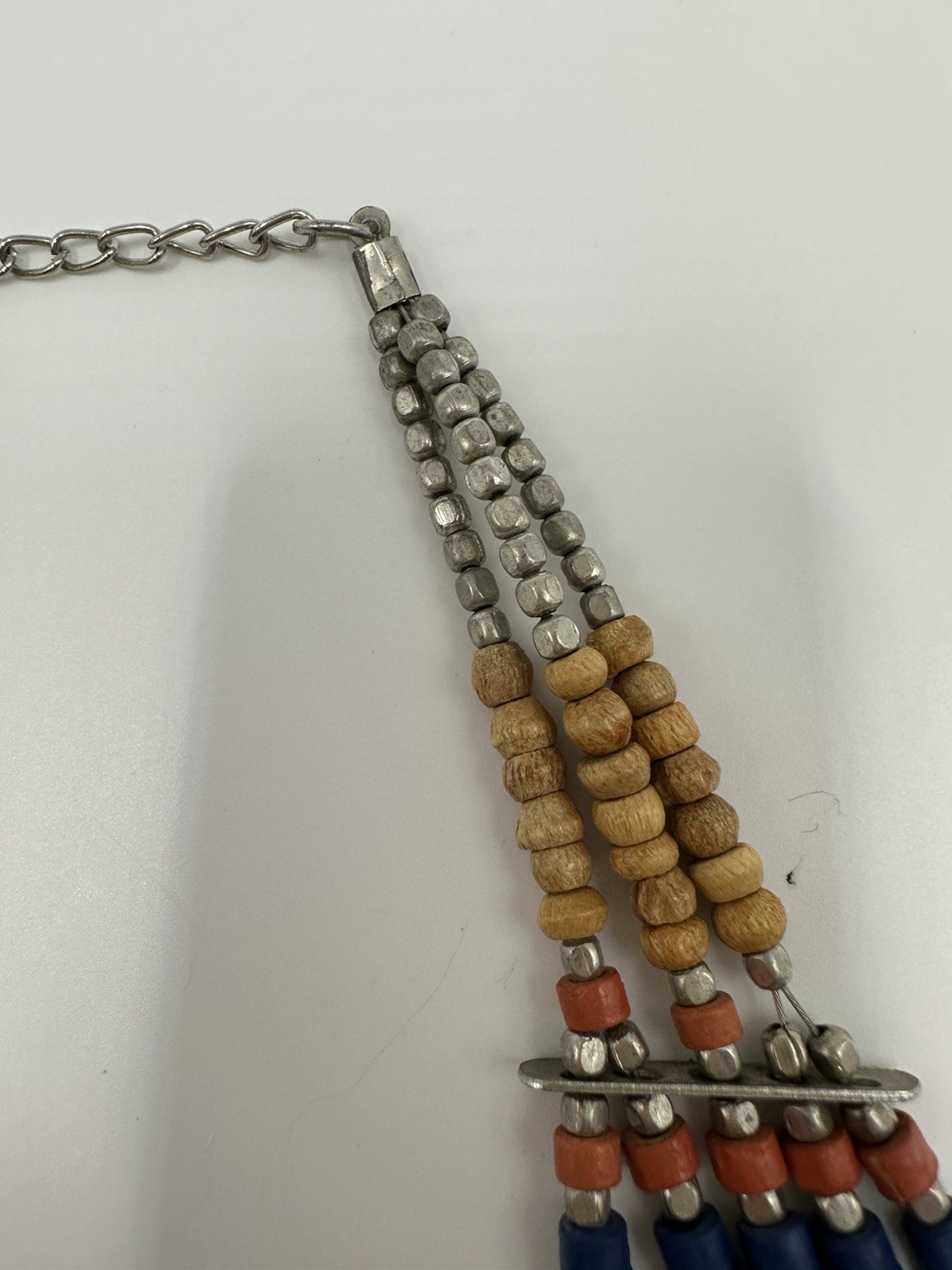Multi Strand Layered Wood Multi Color Beaded Necklace African 16”