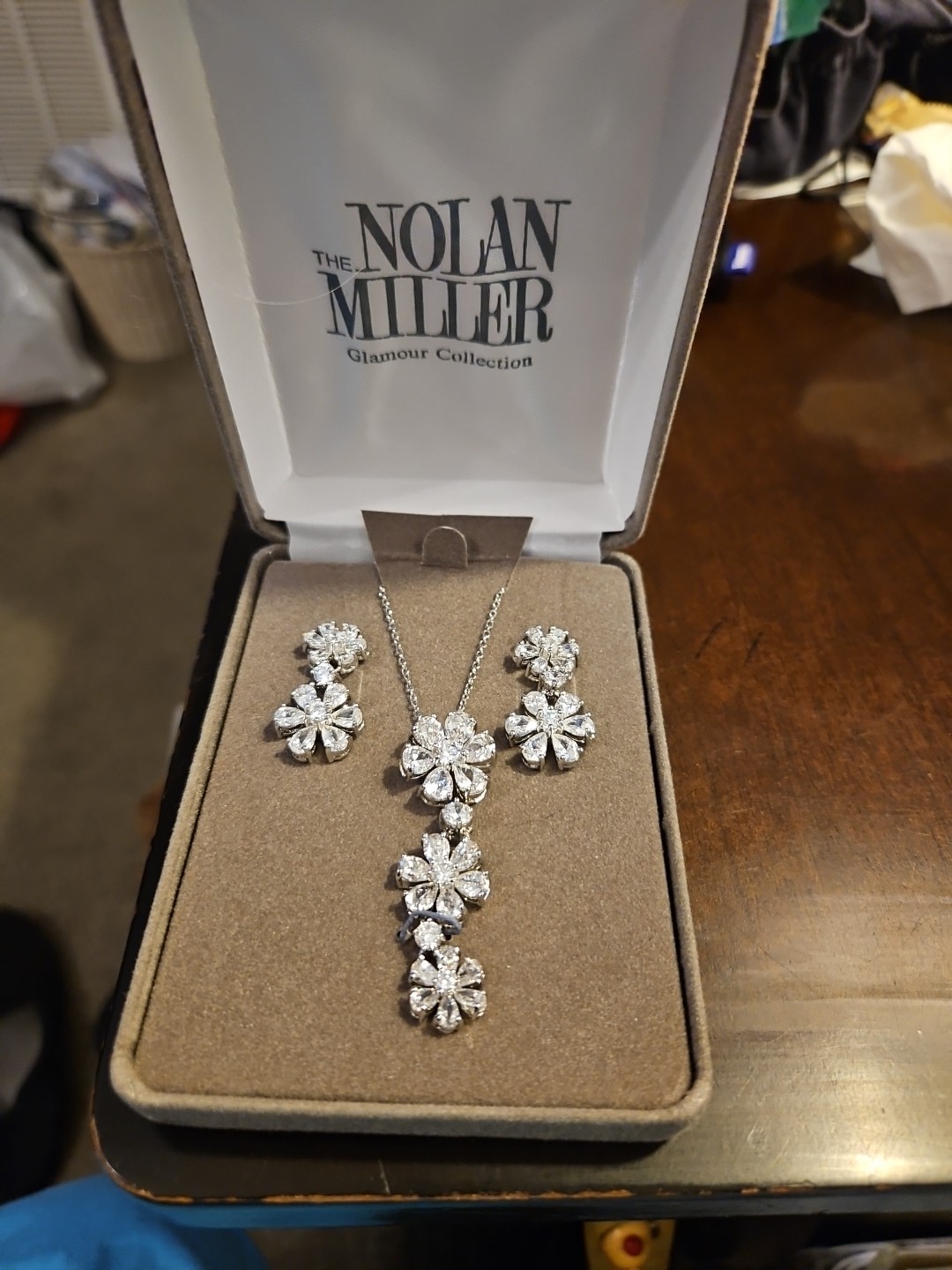 Nolan Miller Ideal Rhinestone Pendant Necklace and Pierced Earrings Set