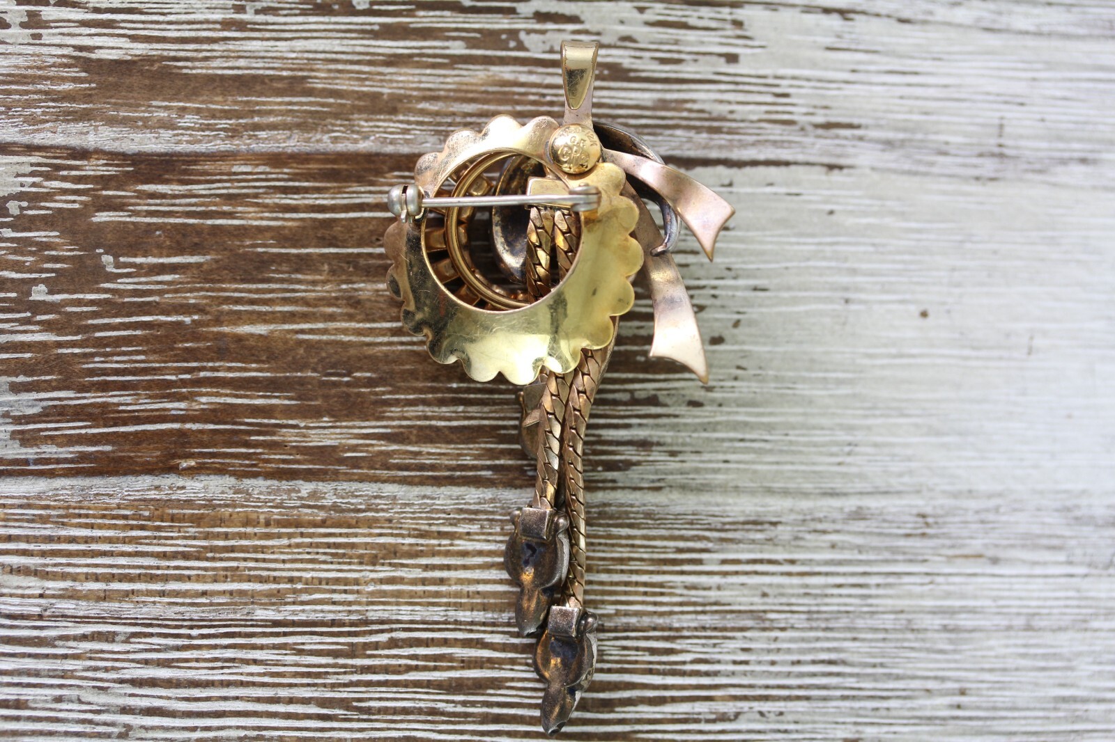 VINTAGE 1940’S RHINESTONE DANGLE GOLD FILLED PENDANT BROOCH PIN RETRO PRETTY