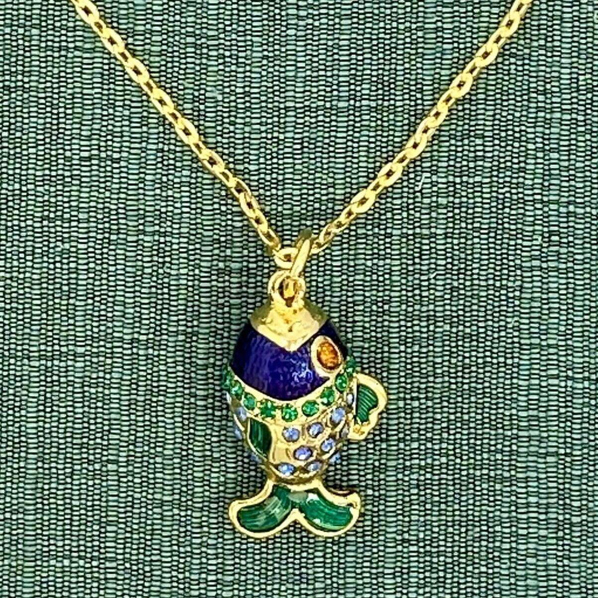 Vtg 1998 RARE Edgar Berebi Limited Ed. GP Enamel Fish Necklace “Little Gift” NOS