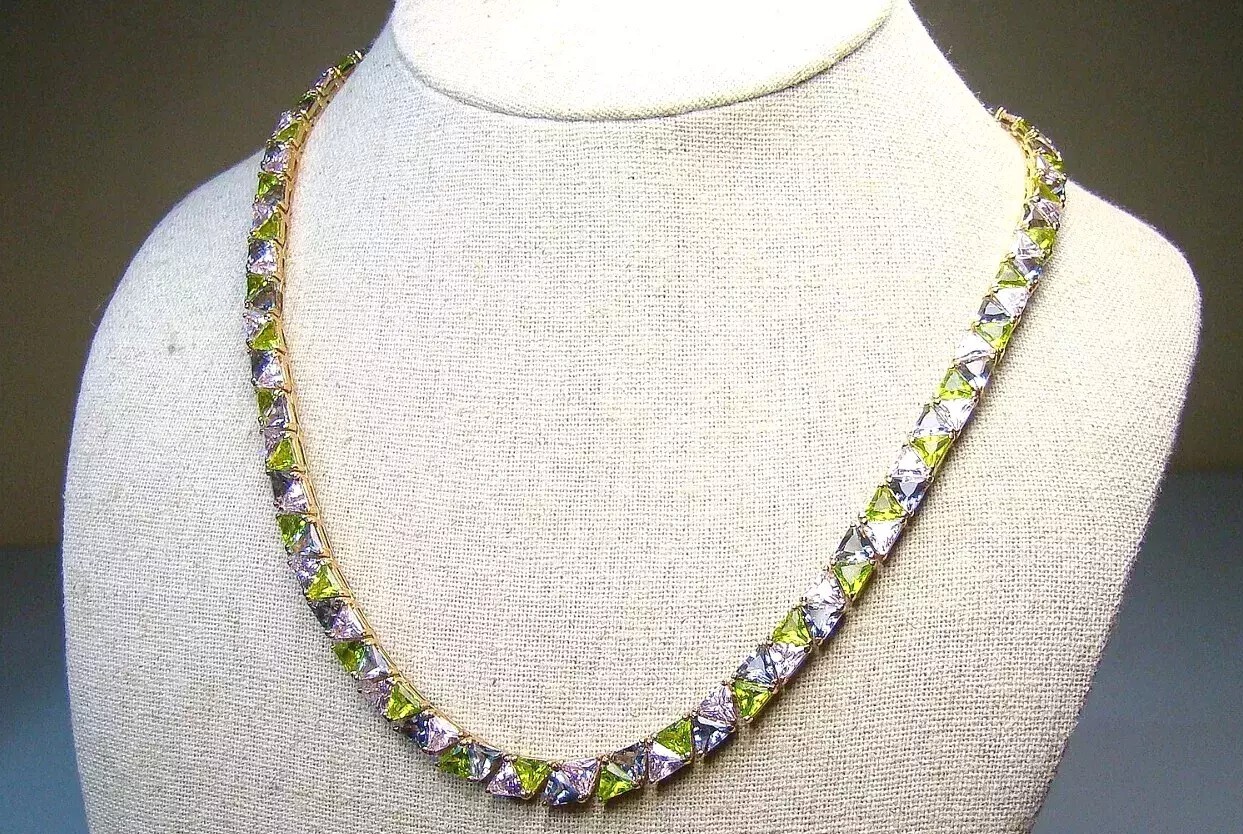 Nice Ross Simons Sterling w Gold Overlay Pastel Jeweled Necklace & Bracelet Set
