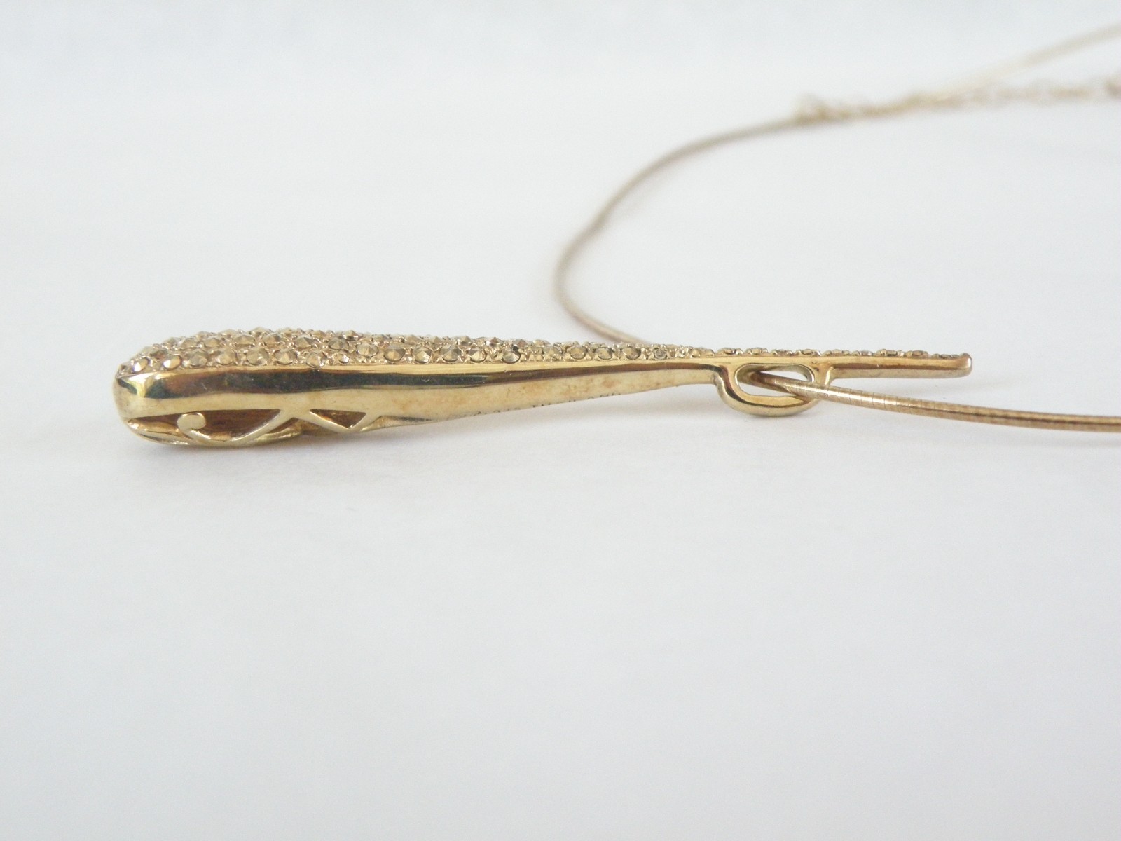 Dallas Prince Gold on Sterling Silver Modernist Marcasite Pendant Necklace