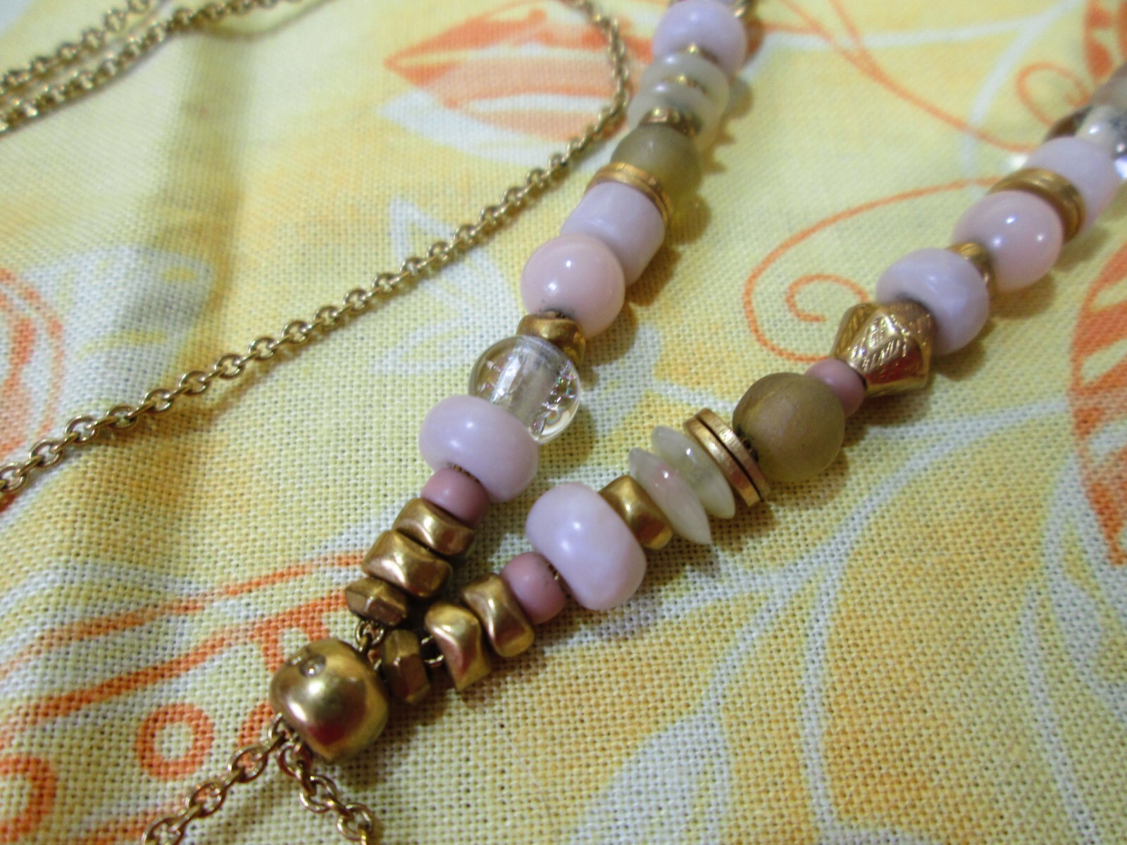 Vintage Ball Slide Bolo Lariat Necklace Gold Tone 34″ Adjustable / Beaded / Y