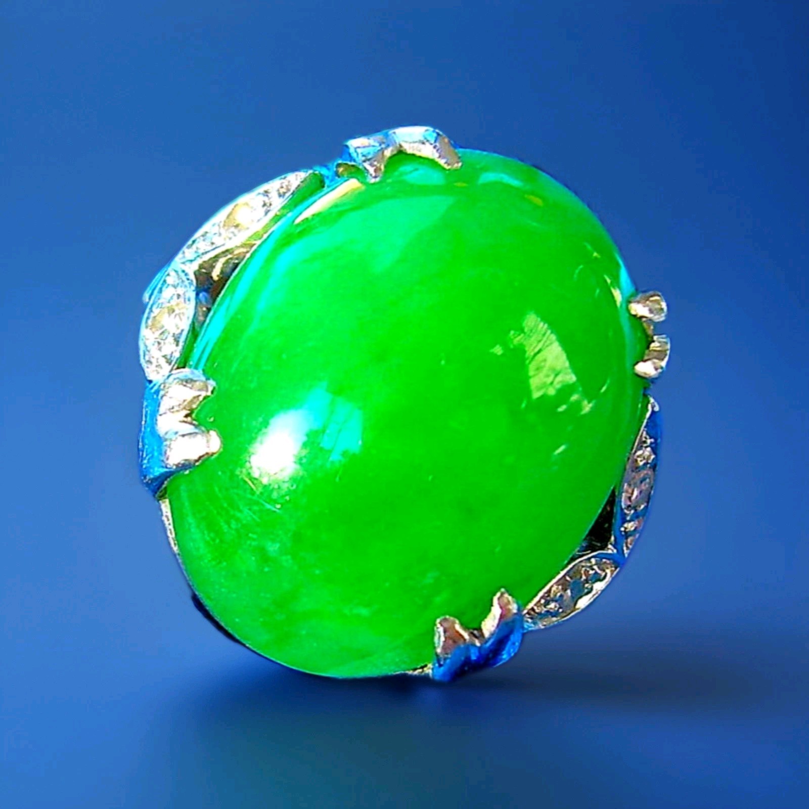 Original EARTH MINED JADEITE Jade Antique Engagement Ring Diamond Deco 14K GOLD