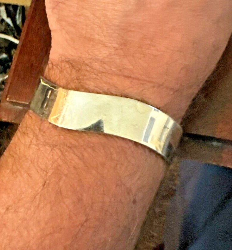 Artisan Smooth Wave Cuff Bracelet 925 Silver 16mm Adult Unisex Adjustable