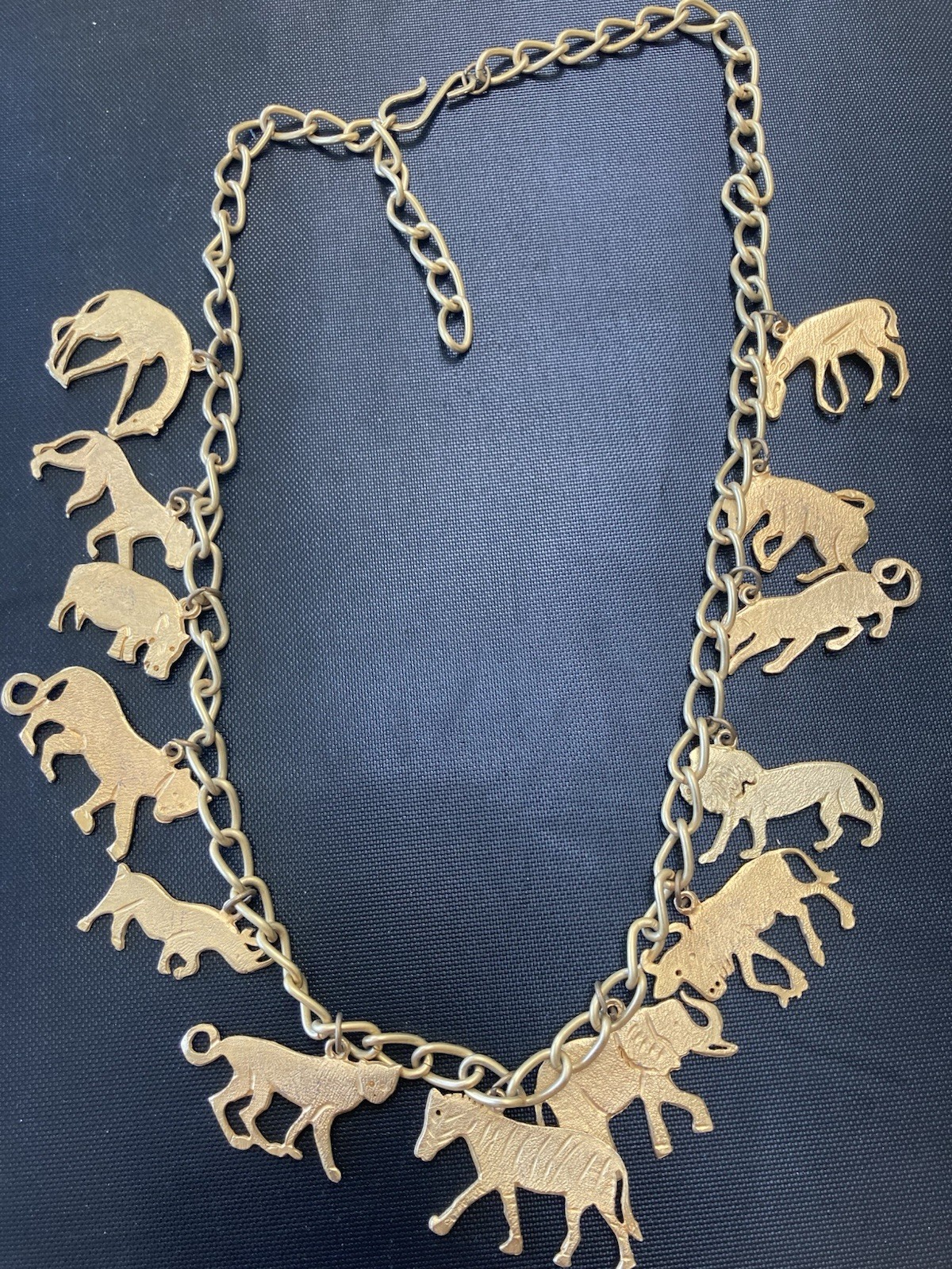 Statement Necklace Gold tone Animals Vintage Necklace African Safari Charm