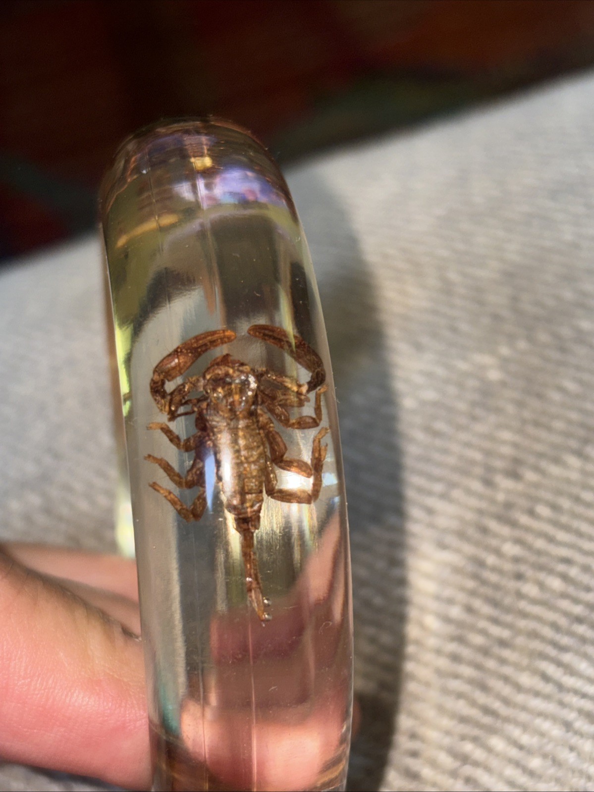 Clear Vtg Scorpion Bracelet Translucent Resin, 1960s, NOS Small #15