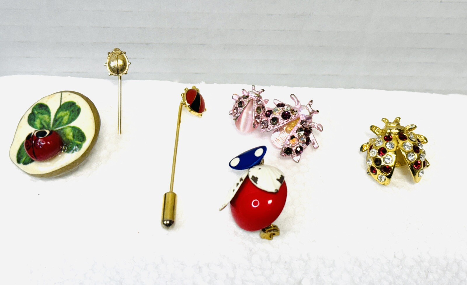 Ladybug Pin Lot Of 6 Rhinestones See Pictures Some Wear Missing Stones