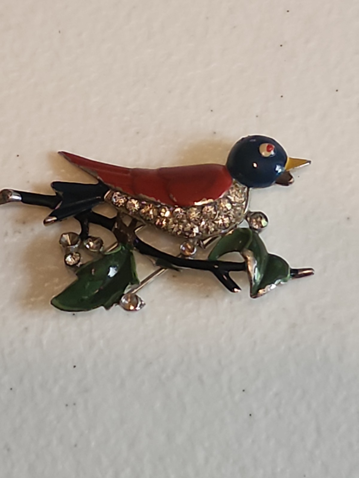 Vtg Crown Trifari Alfred Phillippe Bird Brooch Pin Red Blue Enamel Rhinestone