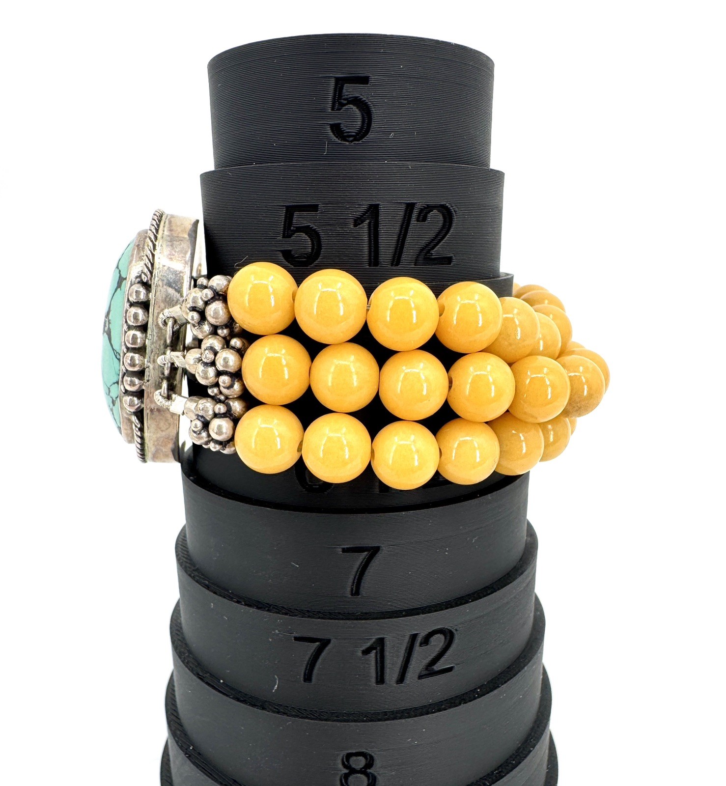 Vintage Turquoise Yellow Jasper And Sterling Silver Statement Bracelet