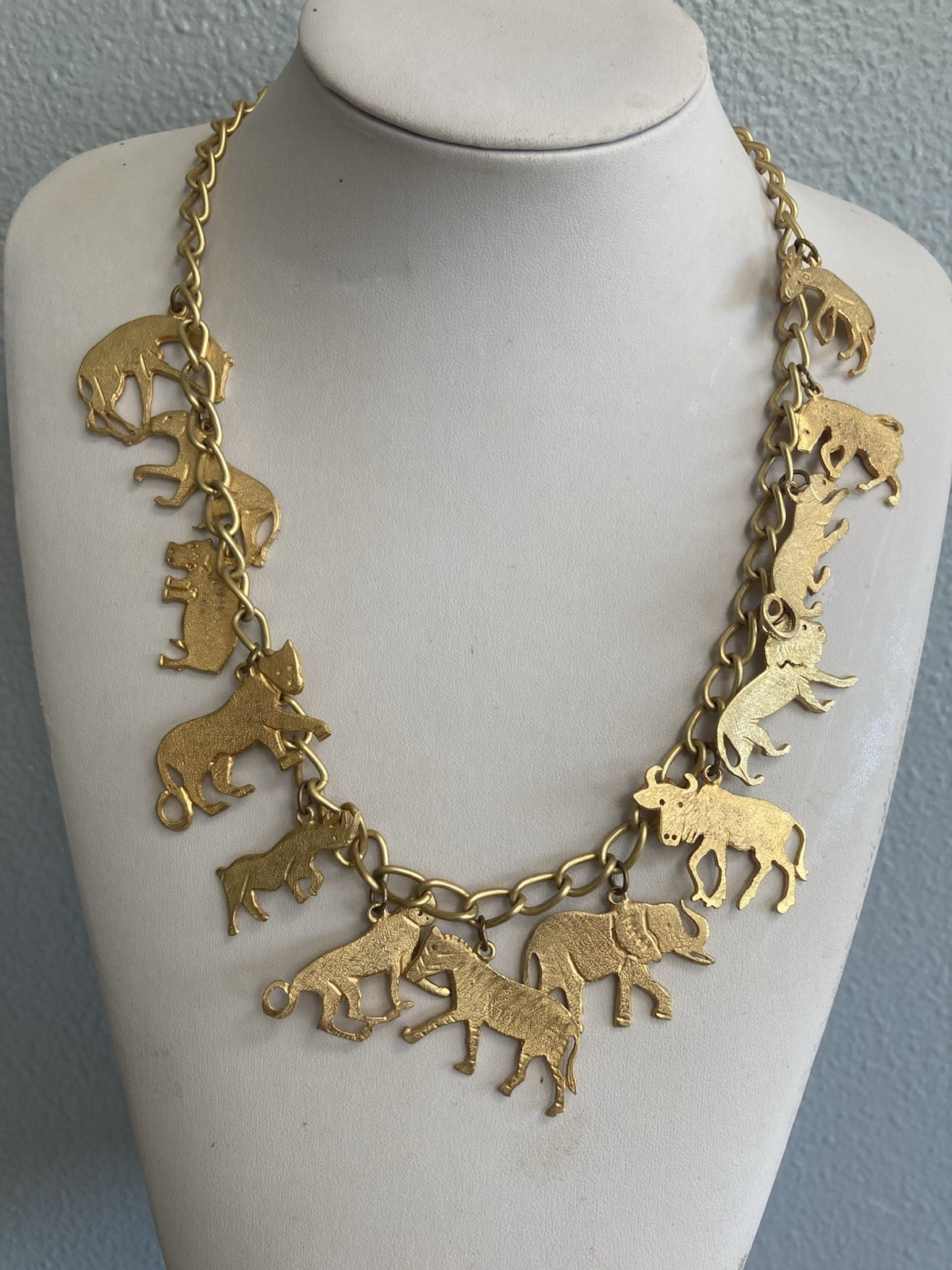 Statement Necklace Gold tone Animals Vintage Necklace African Safari Charm