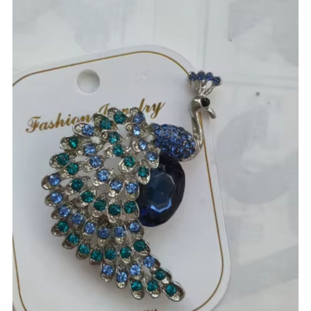 Vintage Style Peacock Bird Rhinestone Crystal Cyan Bird Brooch Pin Pendant Gift