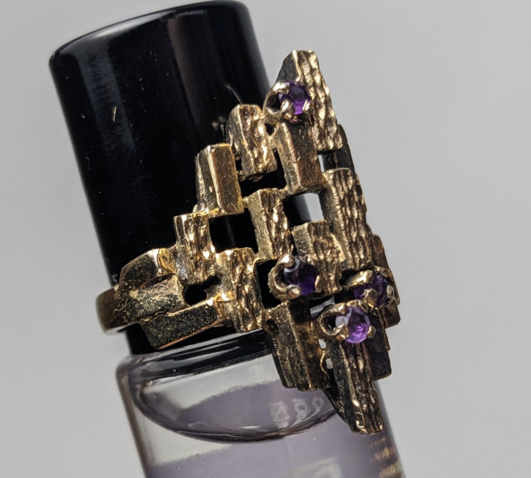 ESPO Sterling Silver Amethyst Ring Abstract Brutalist MCM Size 6 | 5.31g Vtg