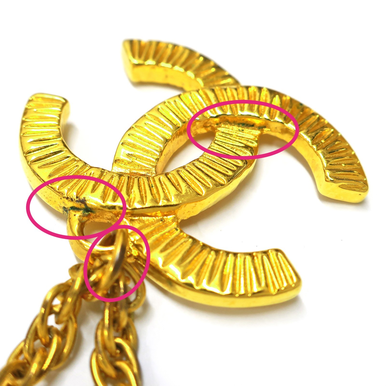 CHANEL Gold Plated CC Logos Charm Vintage Chain Necklace Pendant #1342c Rise-on