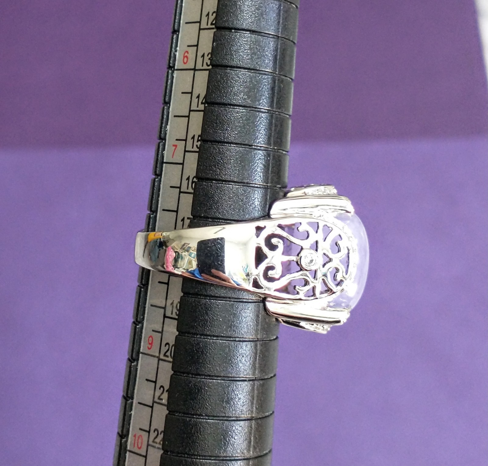 J Esposito Lavender Jade Ring 925 Sterling Silver CZ Accents Sz 8