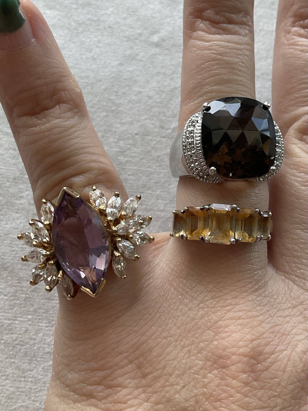 Lot Of 3 Vintage 925 Sterling Silver Rings Gemstones Assorted Estate Jewelry