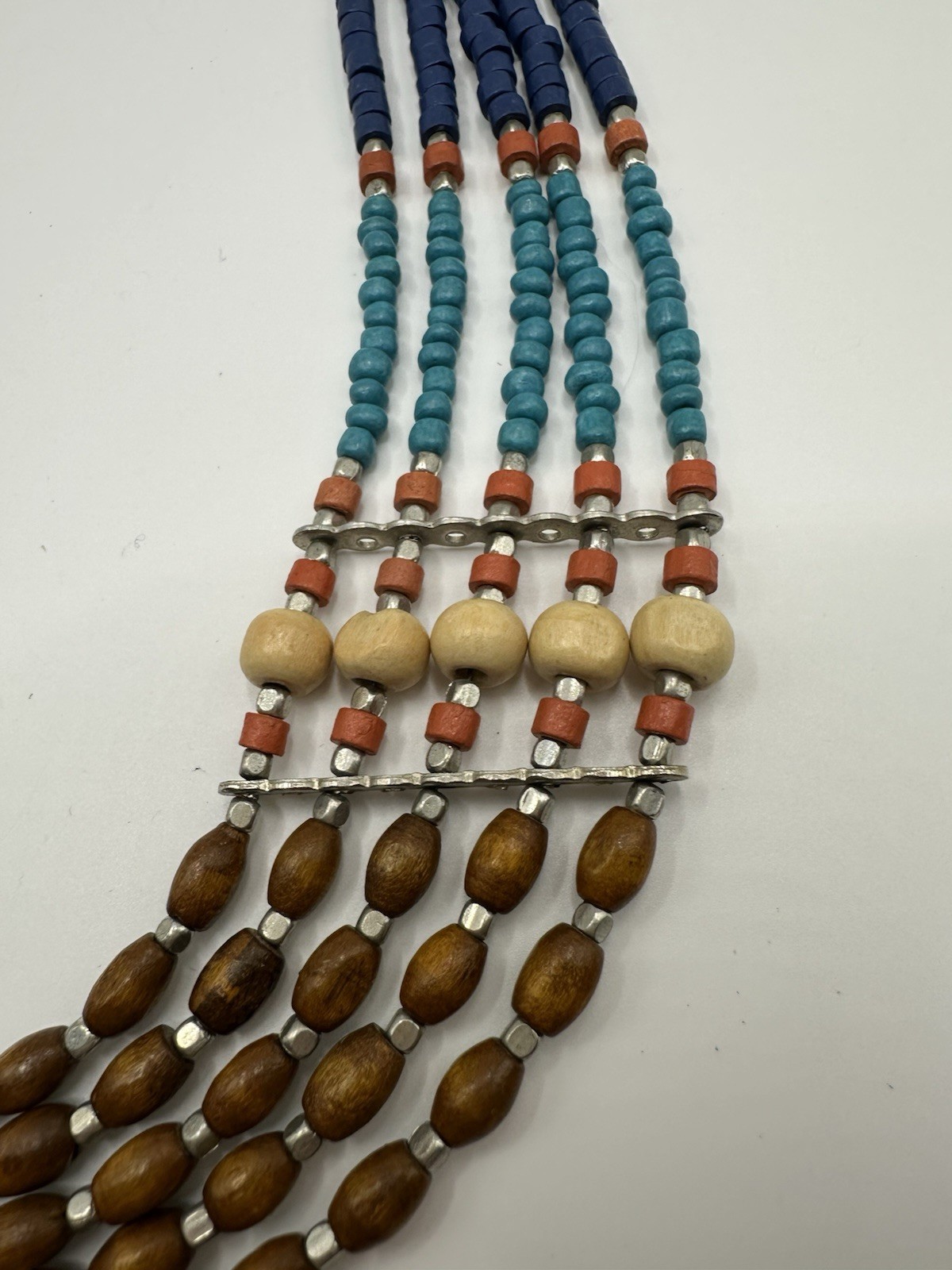 Multi Strand Layered Wood Multi Color Beaded Necklace African 16”