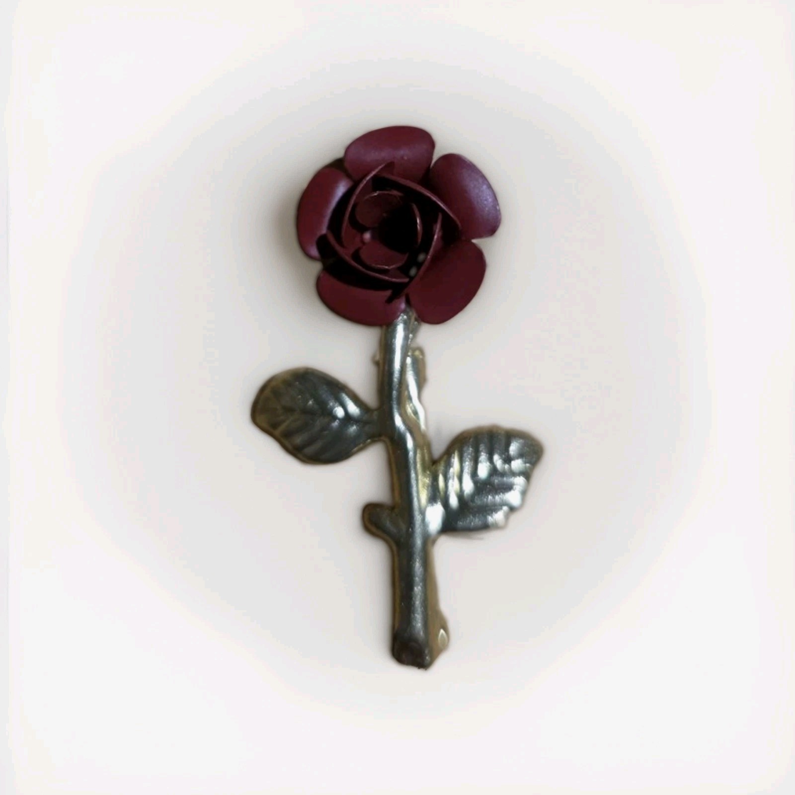 Vintage Red Rose and Bud Gold Tone Pin/ Brooch used 