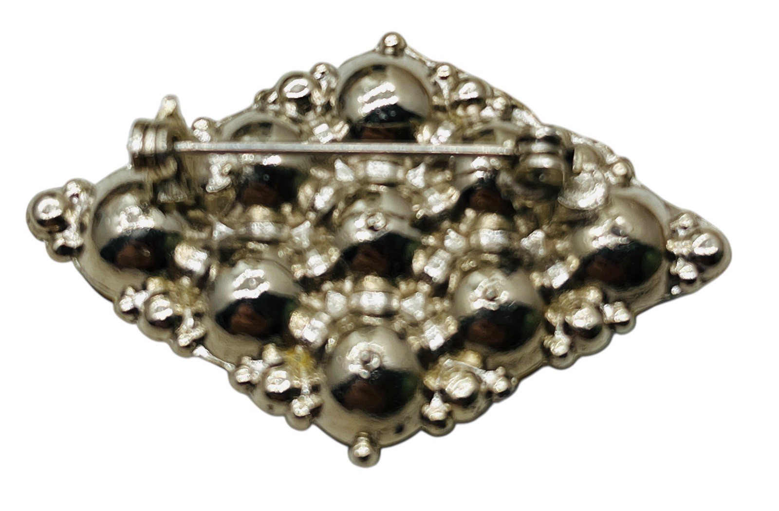 Vintage Aqua Glass Mid Century Rhodium Plated Old Hollywood Glamour Brooch