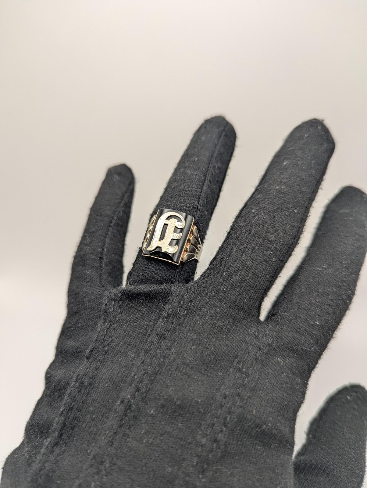 Victorian 10k A Monogram Black Onyx Ring Midnight Signet Ring. Statement Ring.