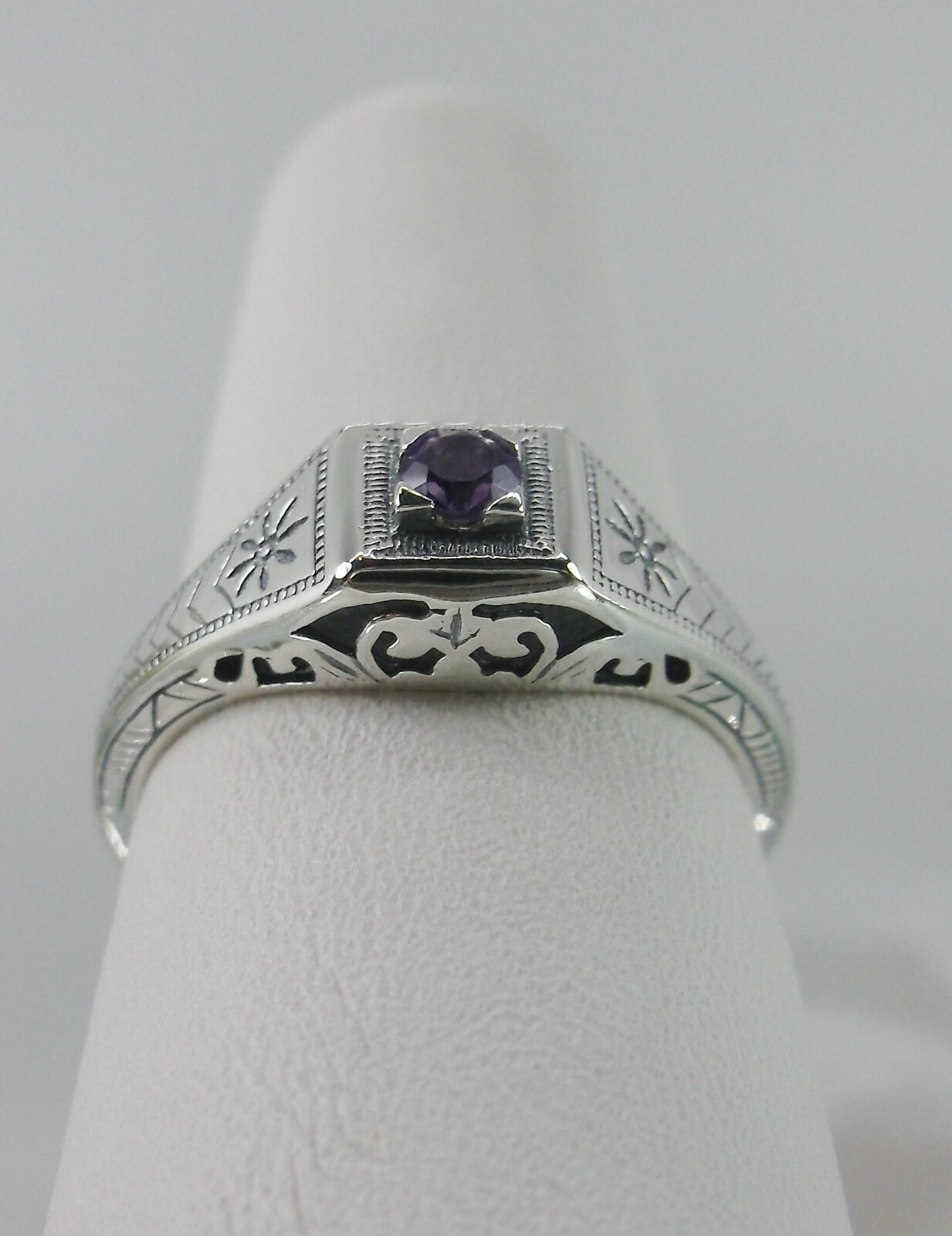 NATURAL Amethyst Ring, Art Deco Wedding Revival Jewelry (Custom-Made) US SELLER