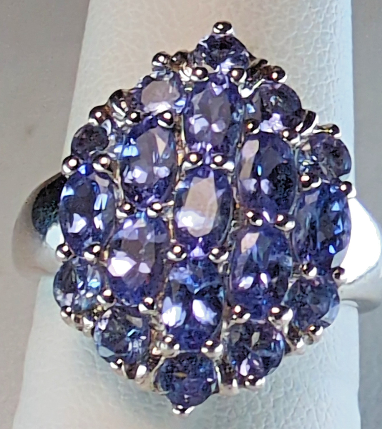 QVC Vintage Sterling 925 SGF Thailand Lab-Created Tanzanite Cocktail Ring S6.75