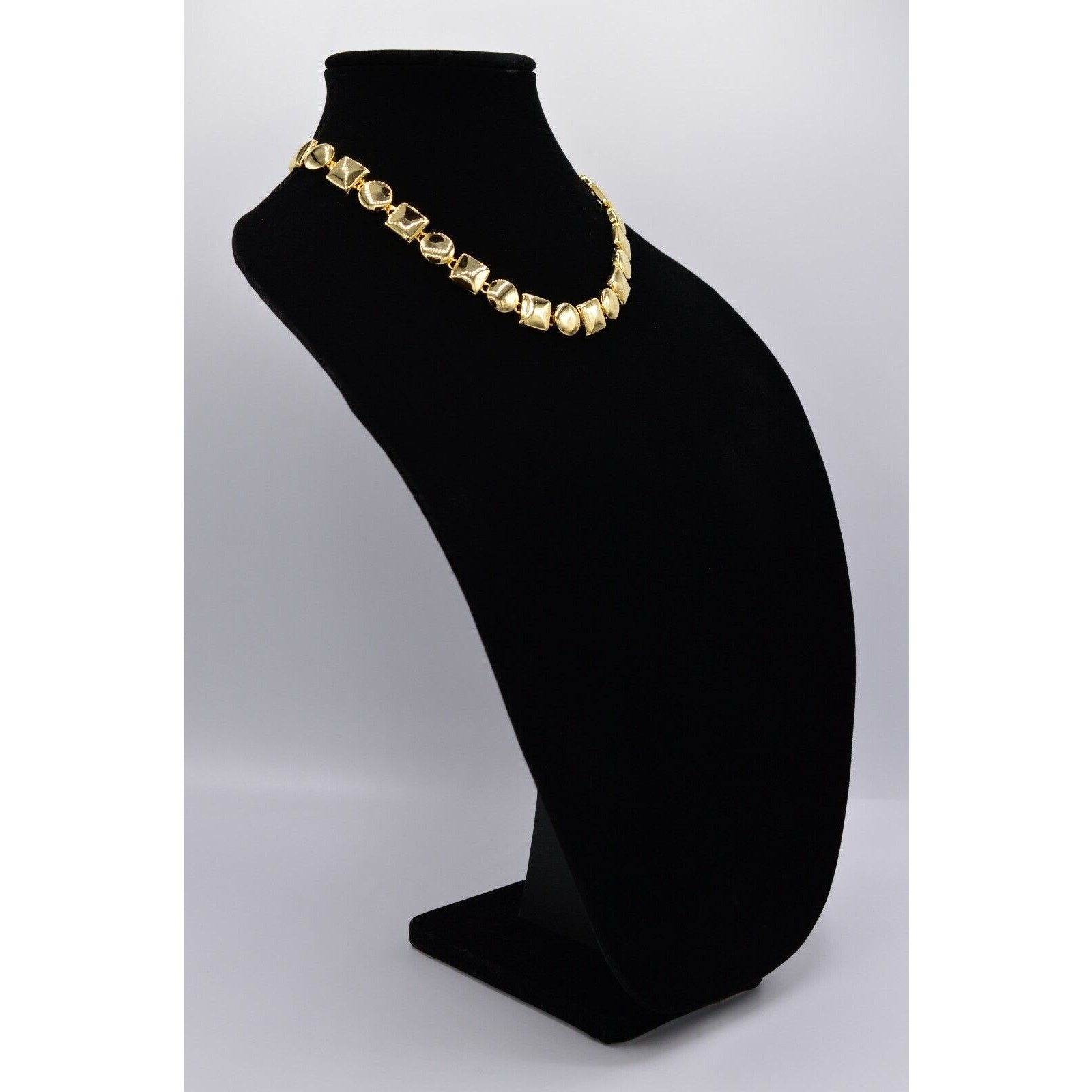 Vintage Chunky Geometric Collar Statement Necklace Shiny Gold Linked 1980s BinN