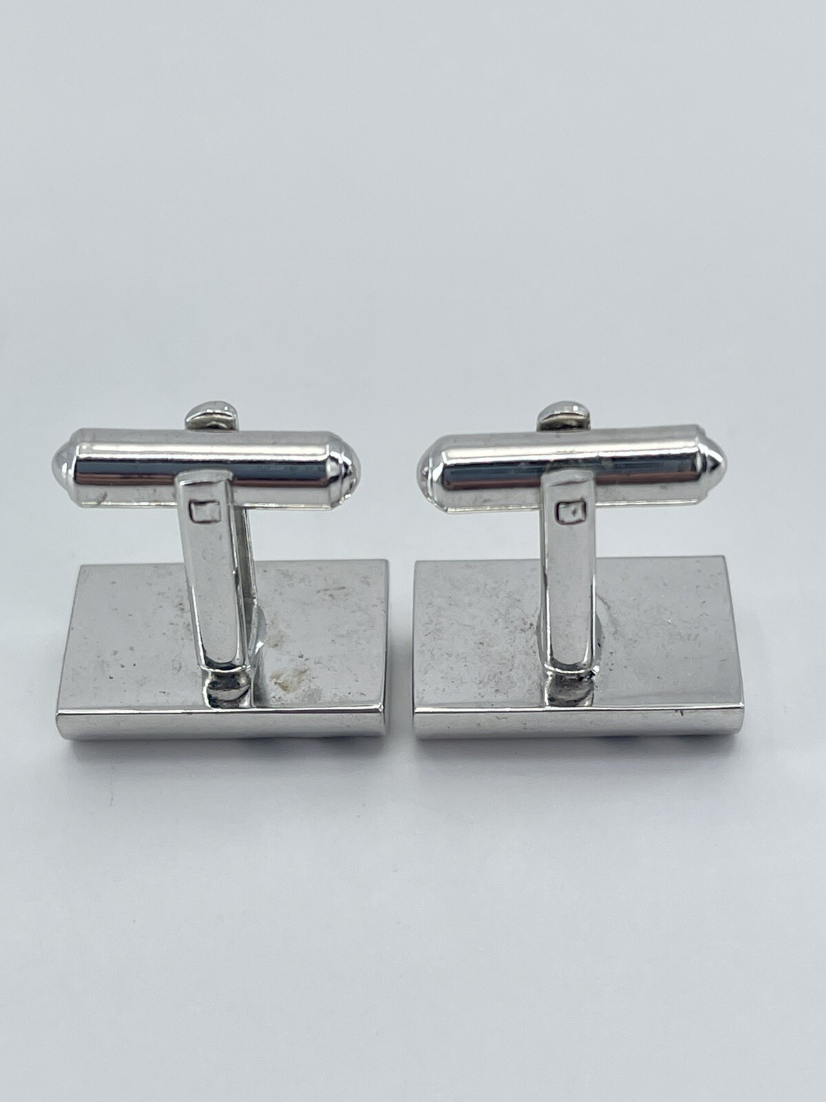 Cufflinks Rectangle Silver tone with horizontal black enamel lines