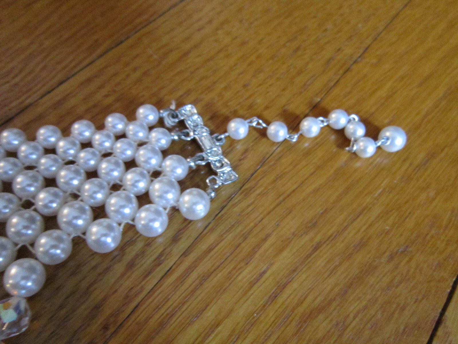 Vtg Faux Pearl Crystal Bead Choker Necklace Layered Bib Statement Wedding Retro