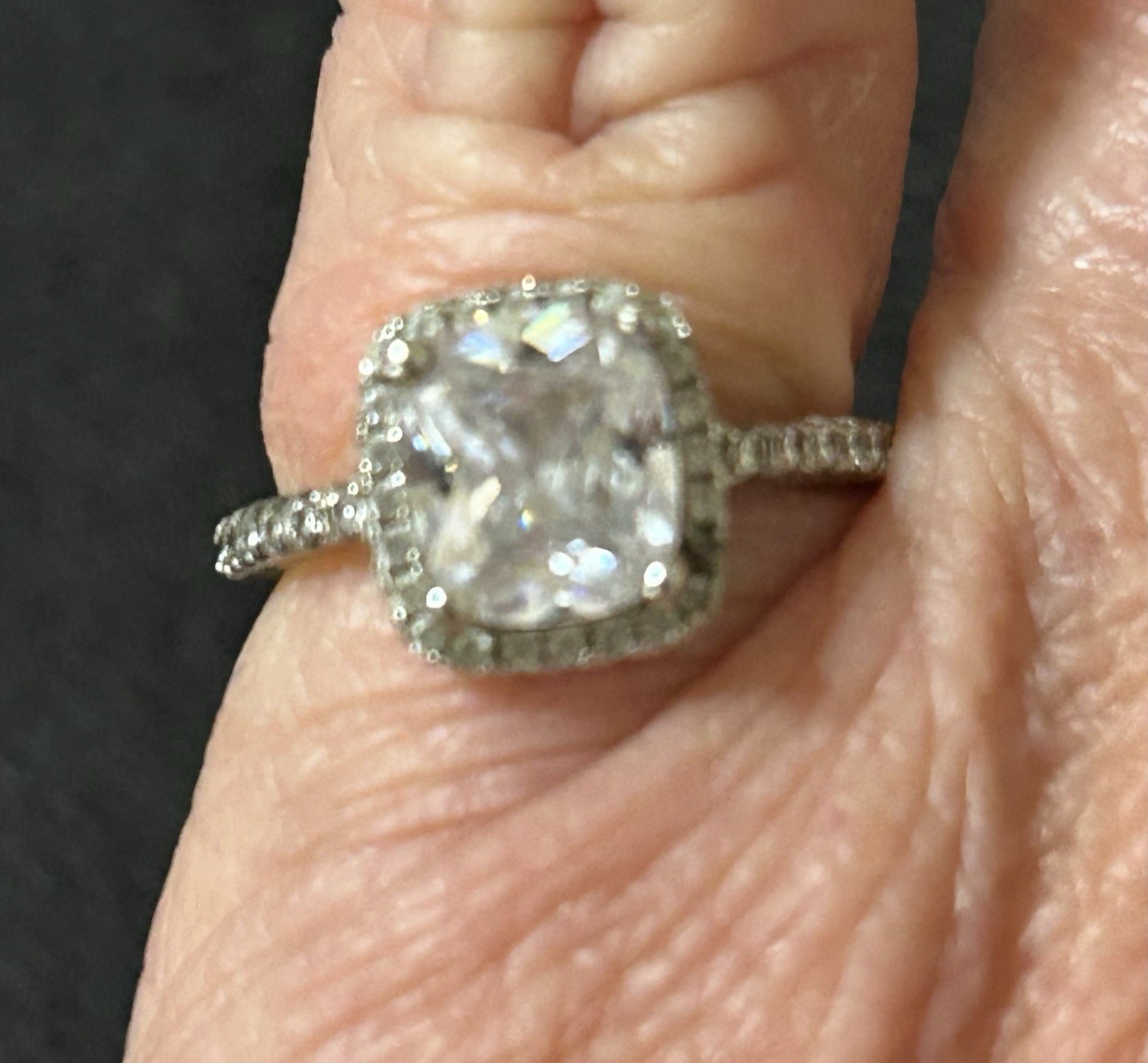 925 Sterling Silver Cushion Cut Cubic Zirconia Halo With Accents Ring Sz 4.25