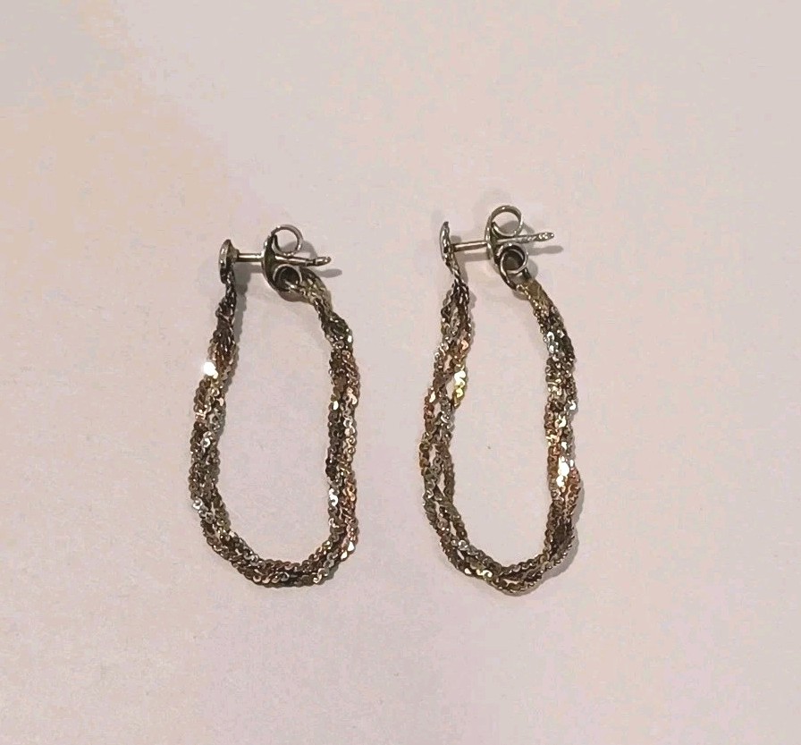 Vintage Sterling Silver Wrap Around Braided Rope Earings Marked 925