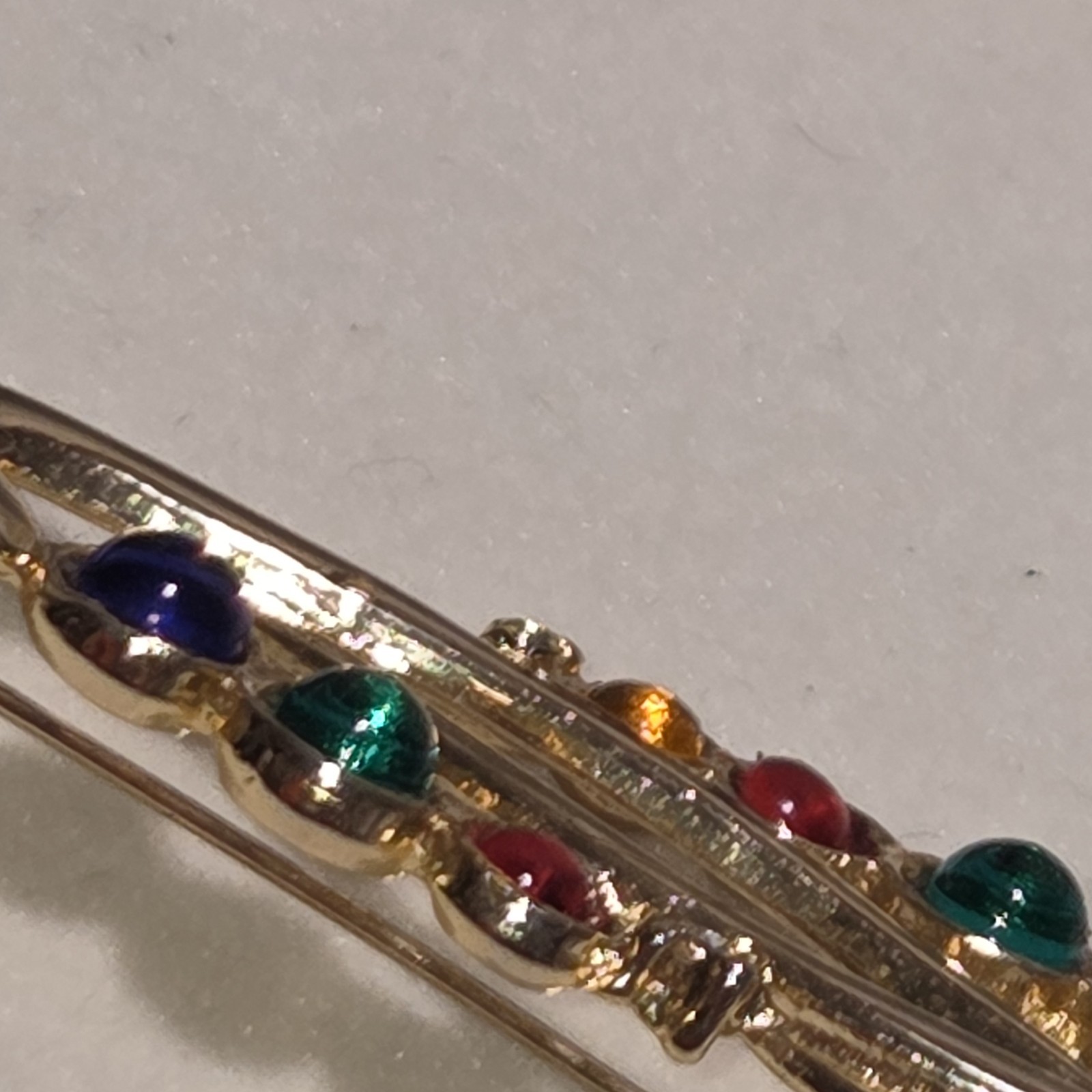 VTG Colorful Cabochons Goldtone Multi Color Swoop Brooch Pin Unsigned Unique