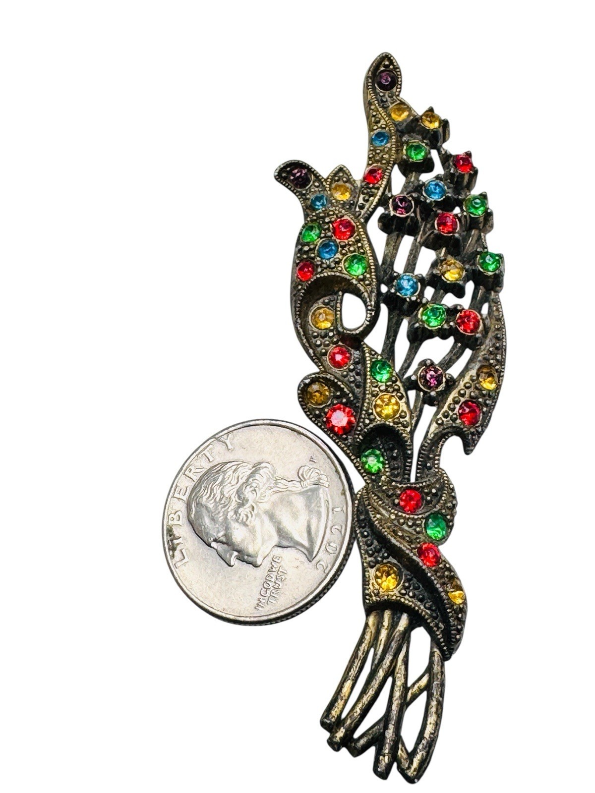 Vintage Deco Little Nemo Rhinestone Leaf Stem Brooch Pin