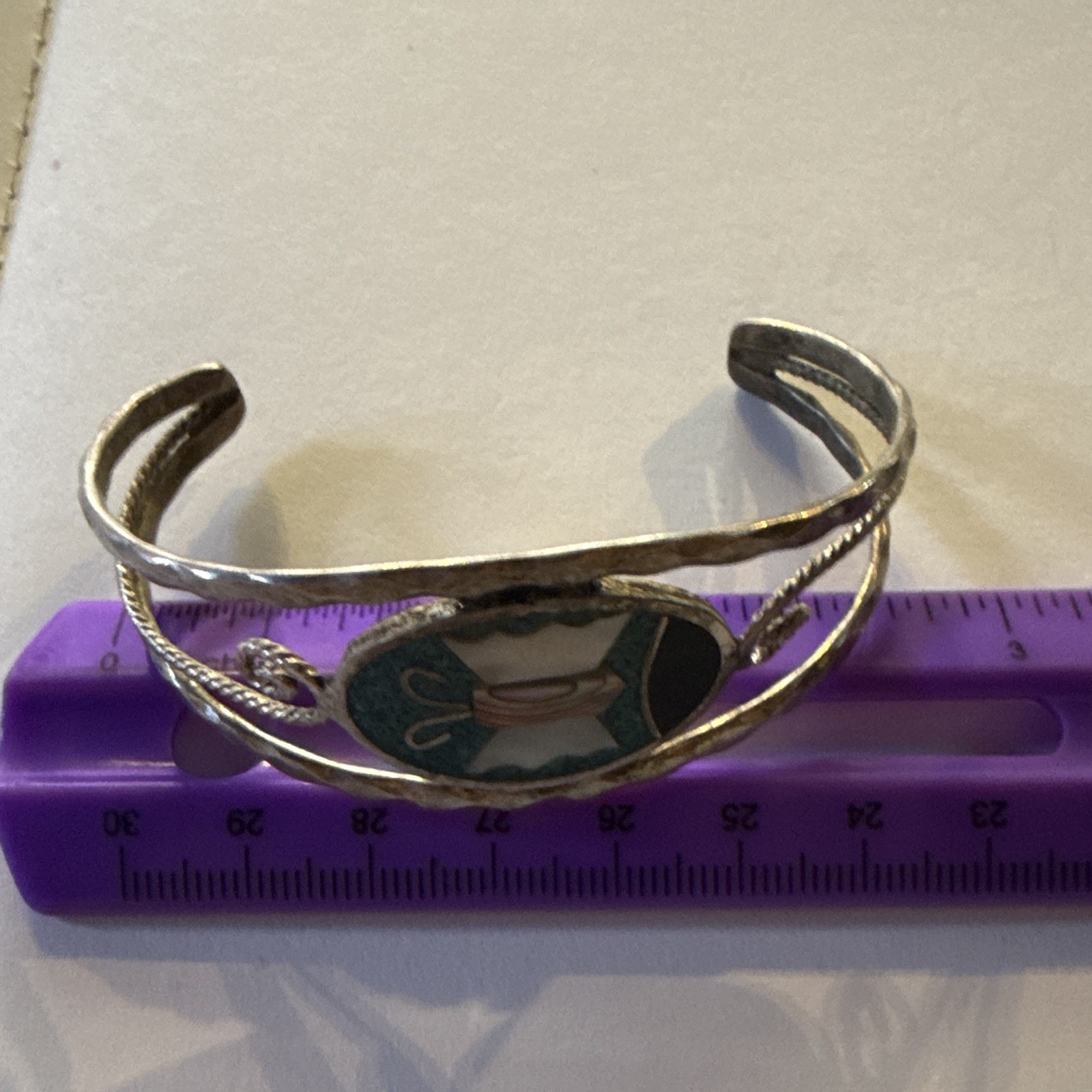 Vintage Mexico Silver Tone Inlay Butterfly with Turquoise