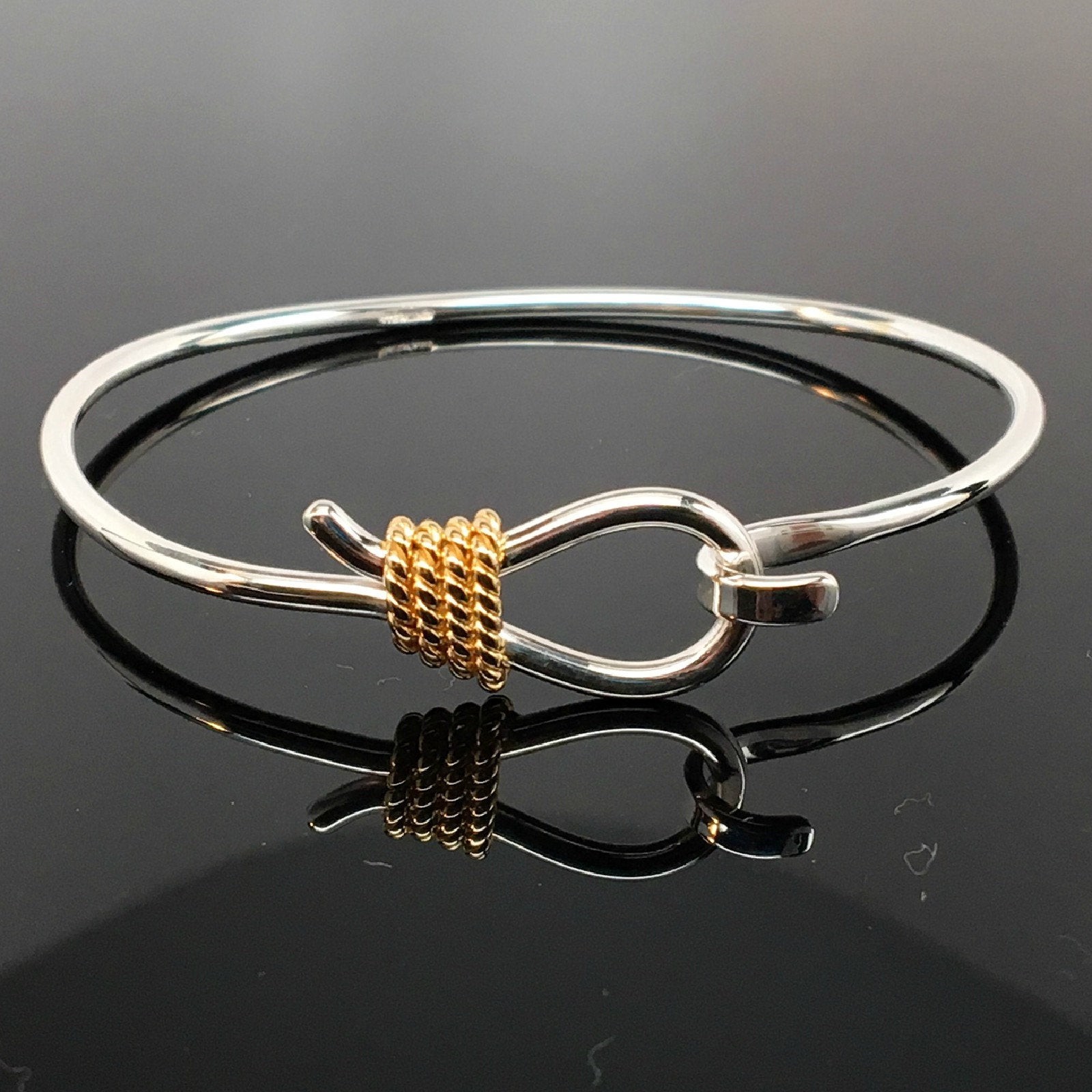 Sterling Silver Lariat Rope Bangle Charm Bracelet Western Rodeo Cowgirl Jewelry
