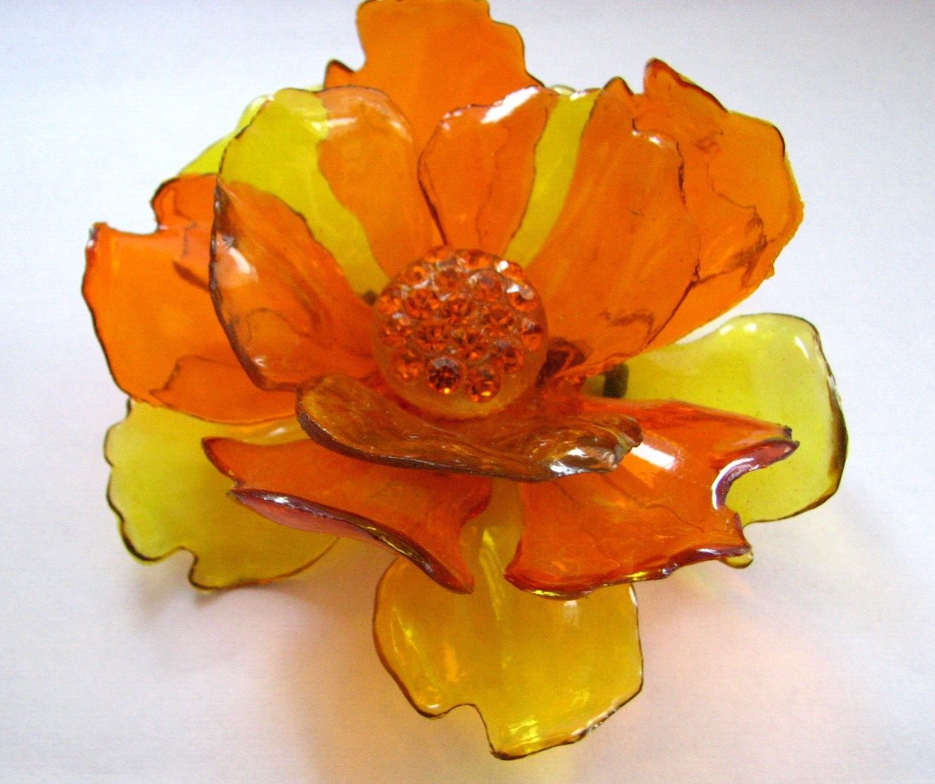 Gorgeous Vintage 1960s Massive Rhinestone Vibrant Orange Yellow Acetate Brooch