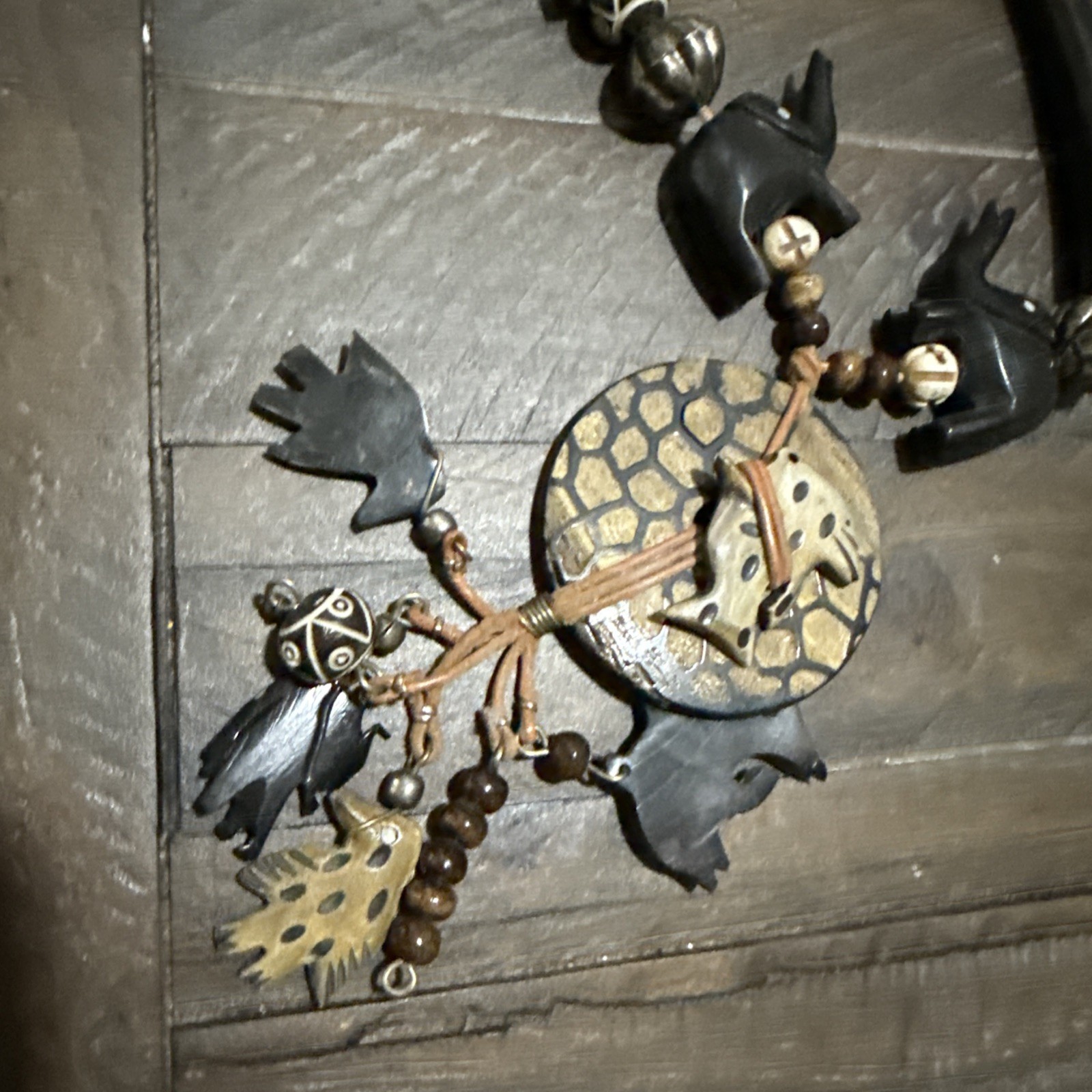 Vintage African Safari Animal Statement Necklace Boho Tribal Wood Jewelry India