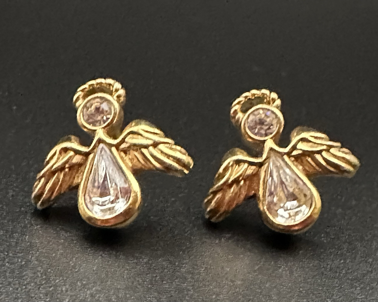 Avon Crystal Rhinestone Angel Pierced Earrings Nickel Free Studs Vintage 1990s