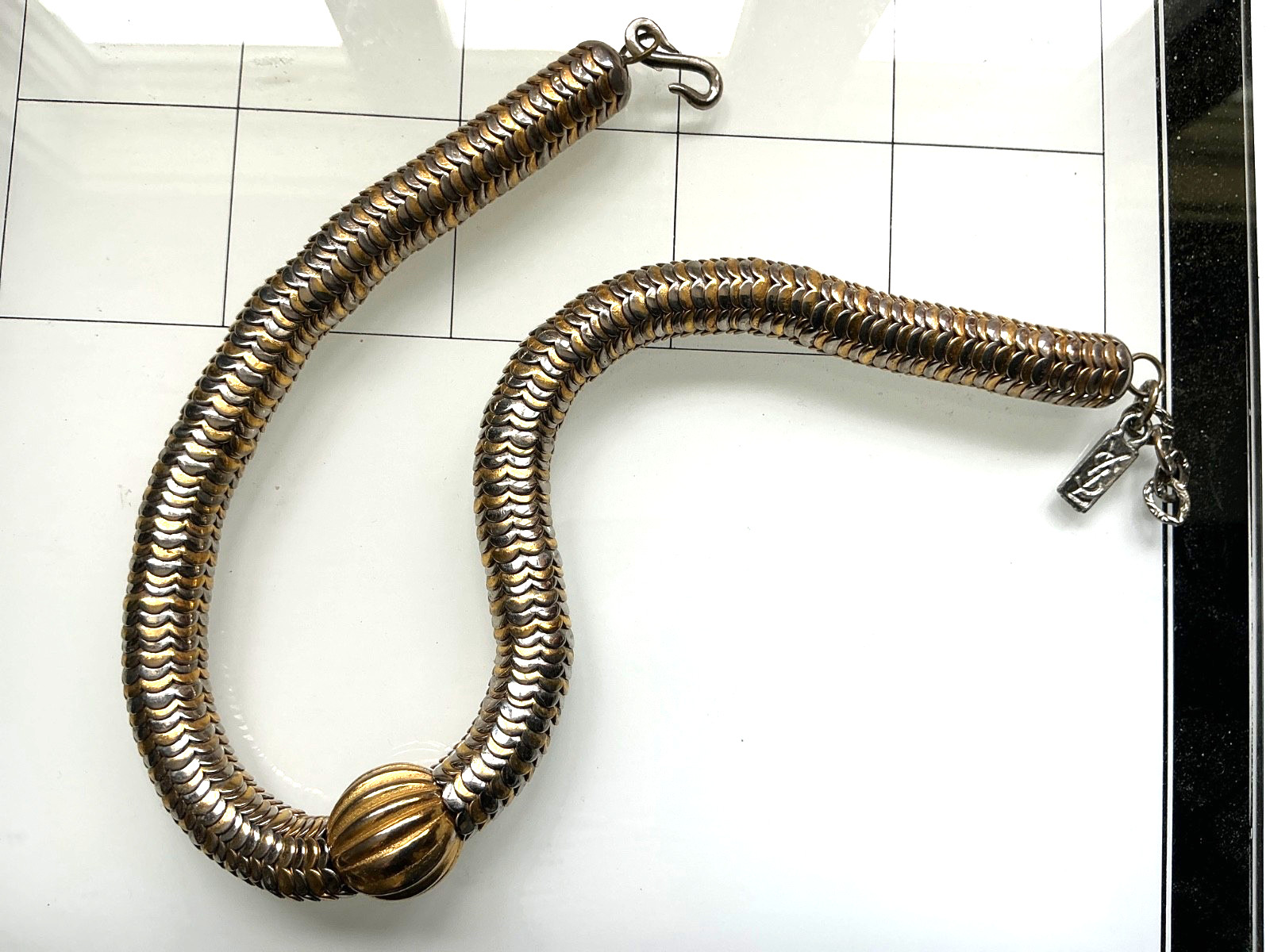 VTG YSL Snake Gold Choker Slinky Yves Saint Laurent Necklace 15” 90s 80s