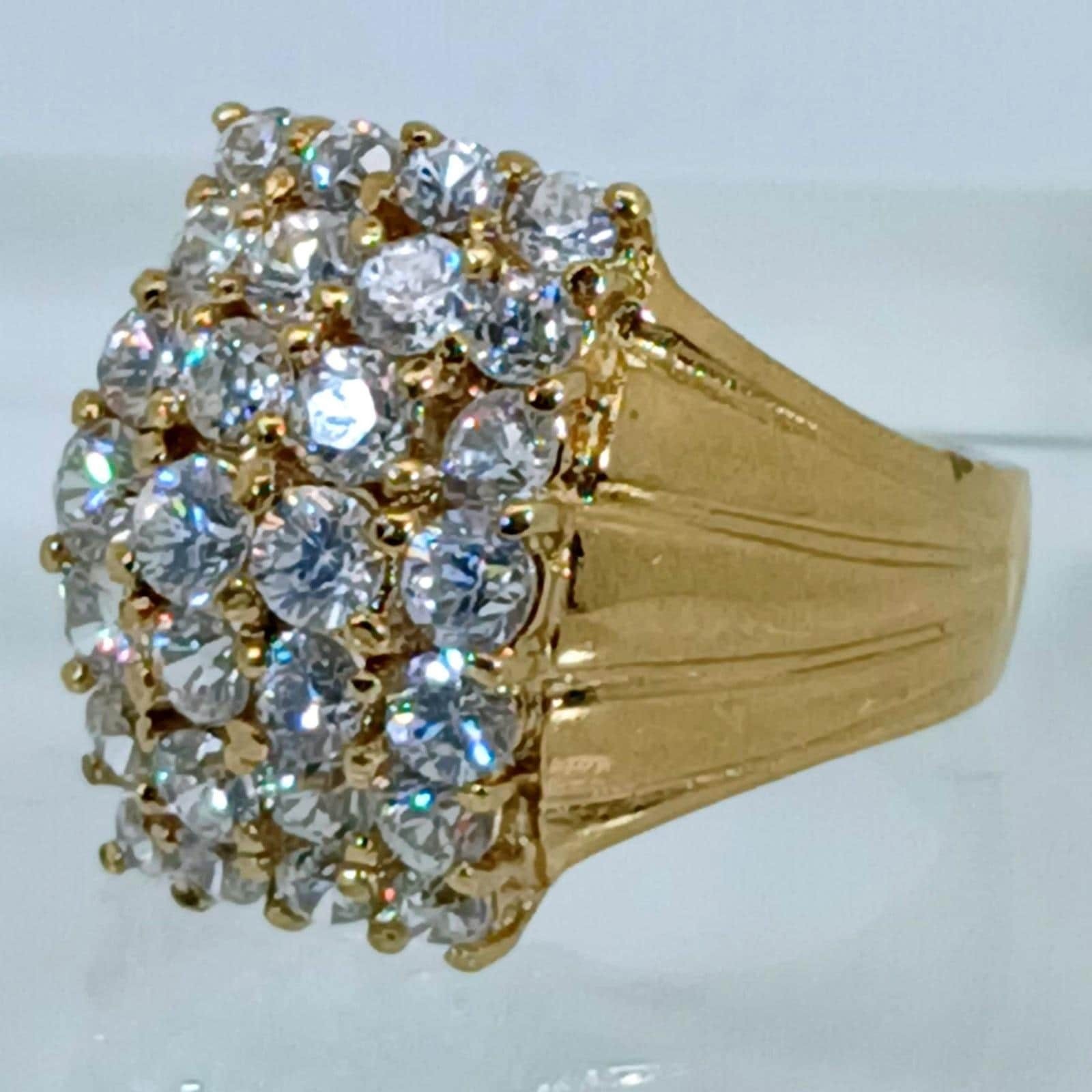 Vintage 1990s Gold Vermeil 925 Sterling Silver CZ Cluster Cocktail Ring Size 7